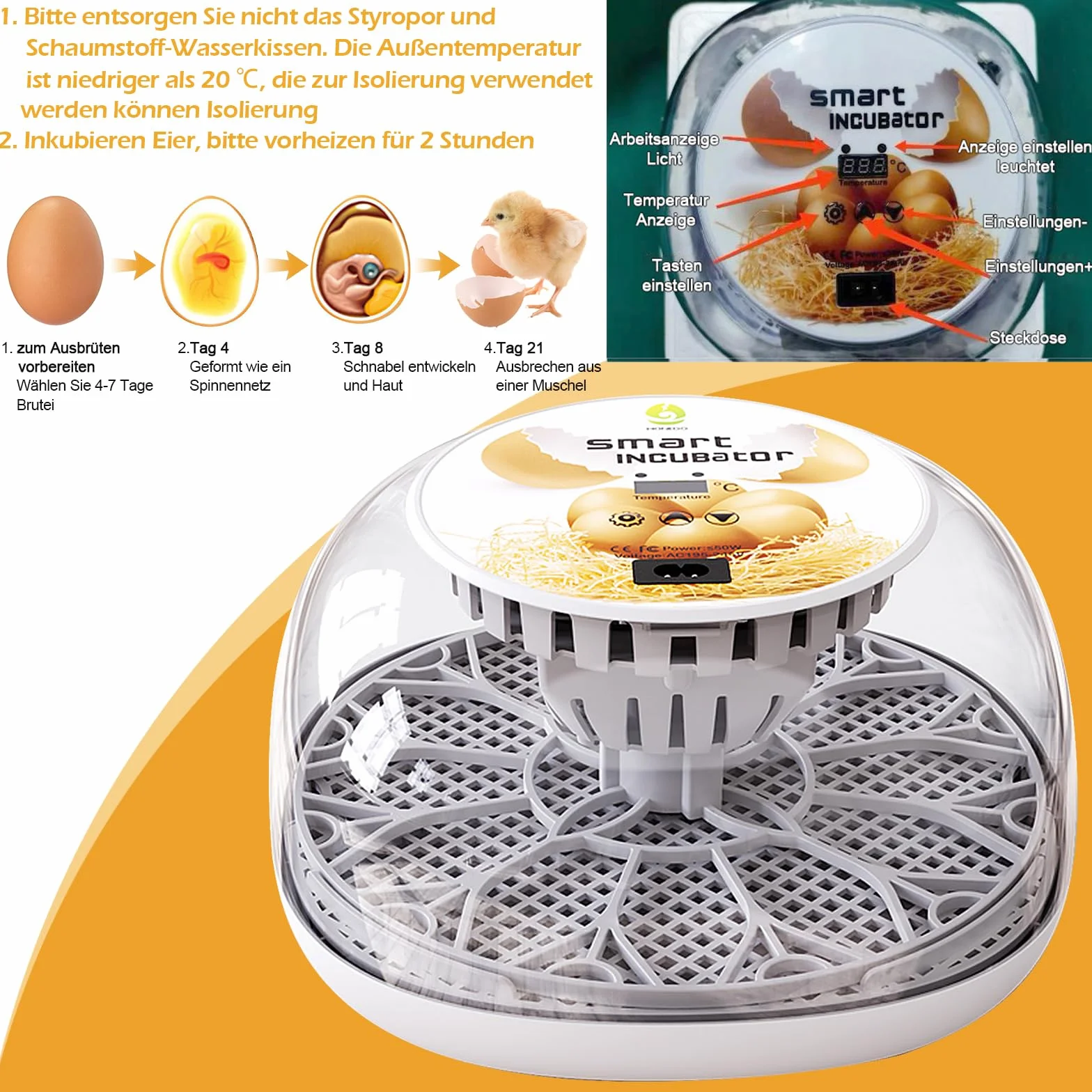 Automatyczny inkubator dla kur 12 jaj 300 ml automatyczne obracanie regulacja temperatury