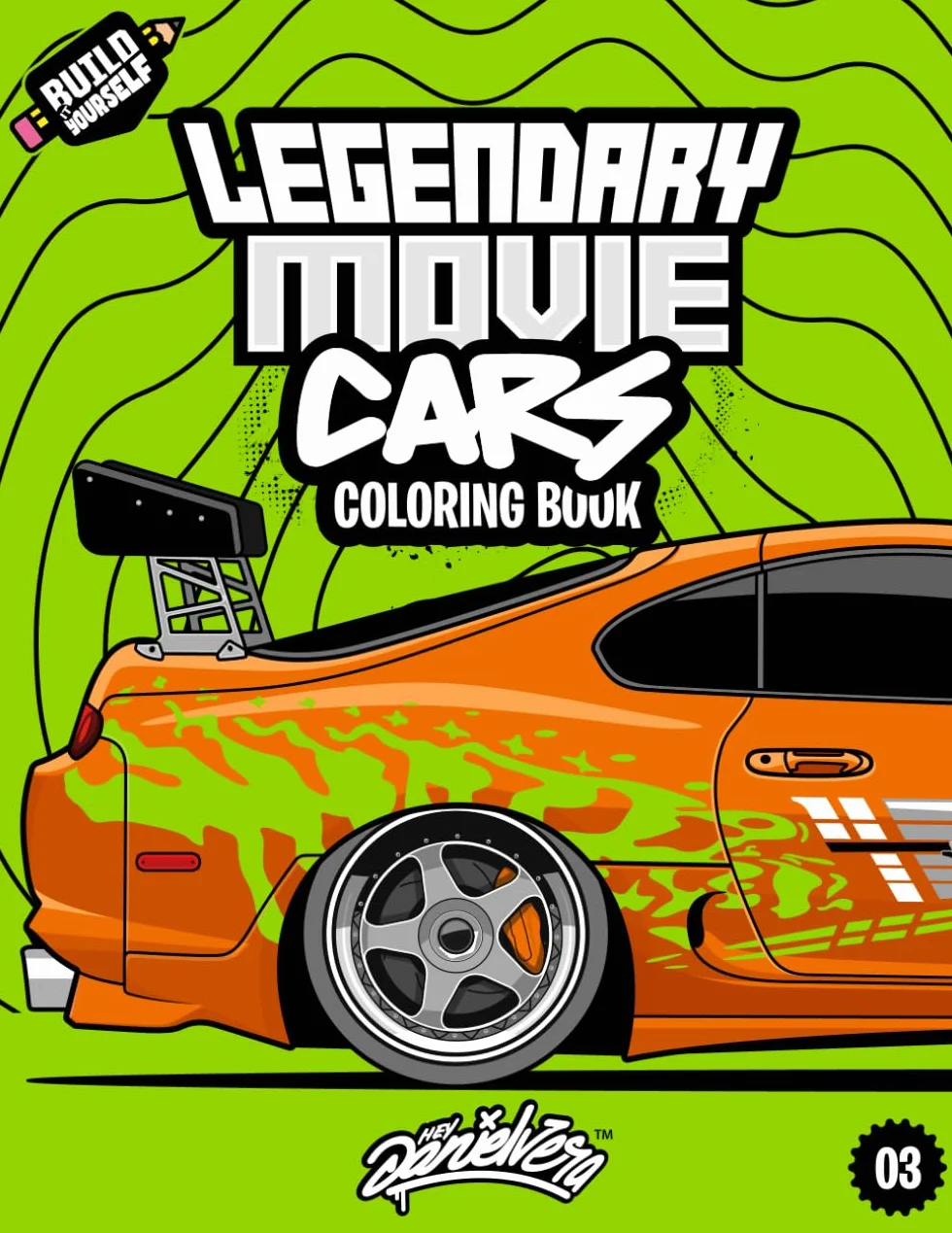Legendary Movie Cars Coloring Book: Fun automotive adventure with 45 coloring pages for kids & teens Ages 6-18