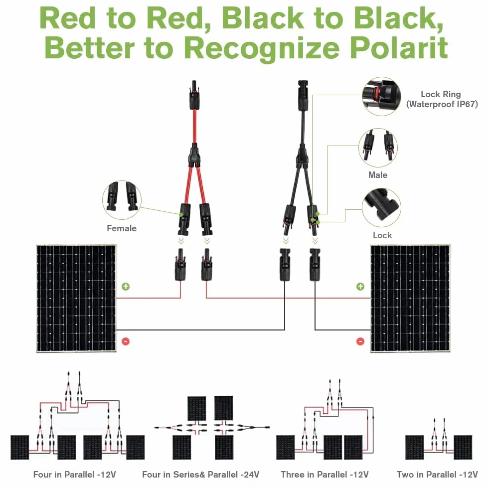 Złącze Panelu Słonecznego URAQT 1 Para 6 mm² 10AWG Wodoodporne Plug and Play Splitter MMF+FFM 1 Mężczyzna do 2
