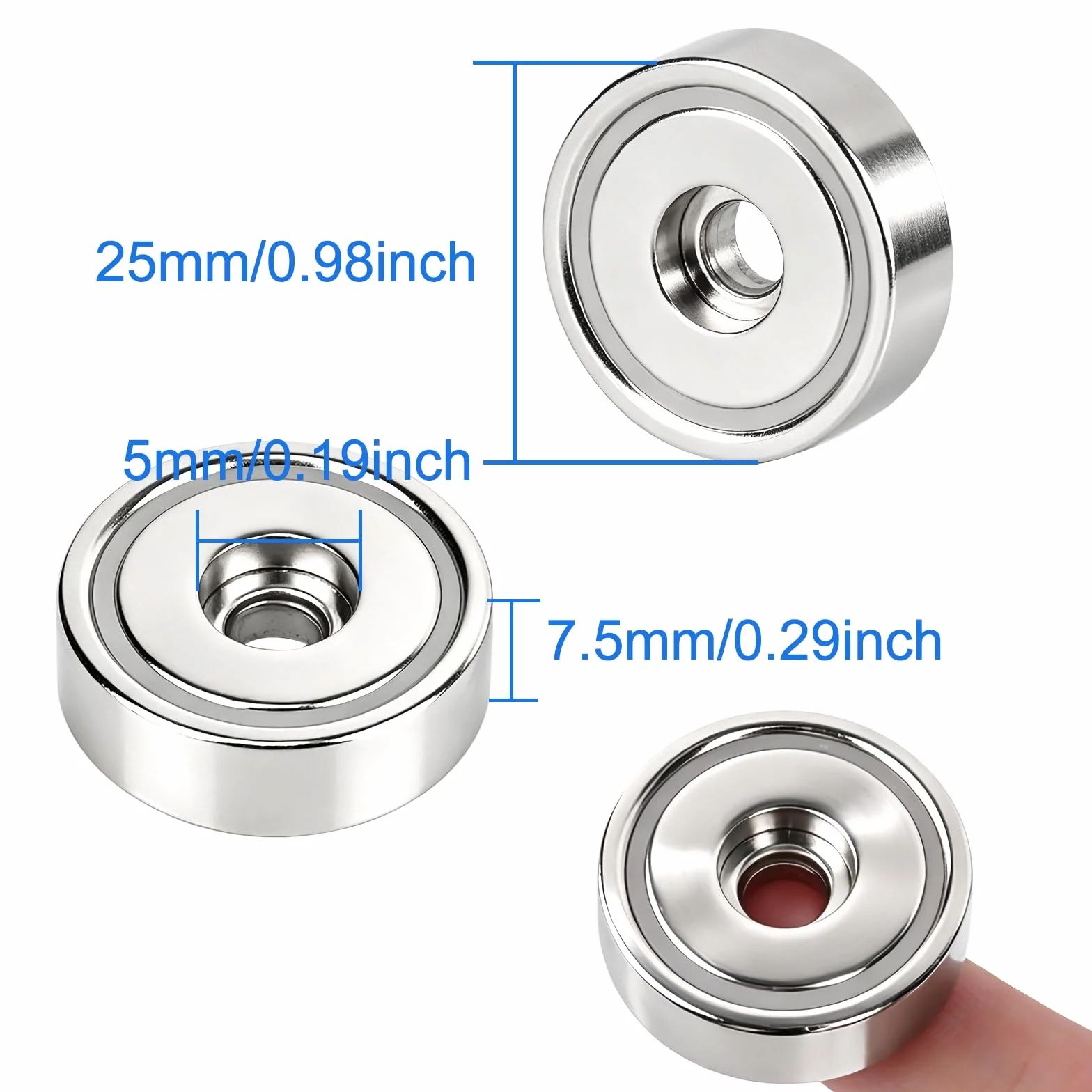 Magnesy neodymowe z otworem, 32 kg, mocne, magnesy do przykręcania śrubami, akcesoria warsztatowe, 25 mm, 4 sztuki