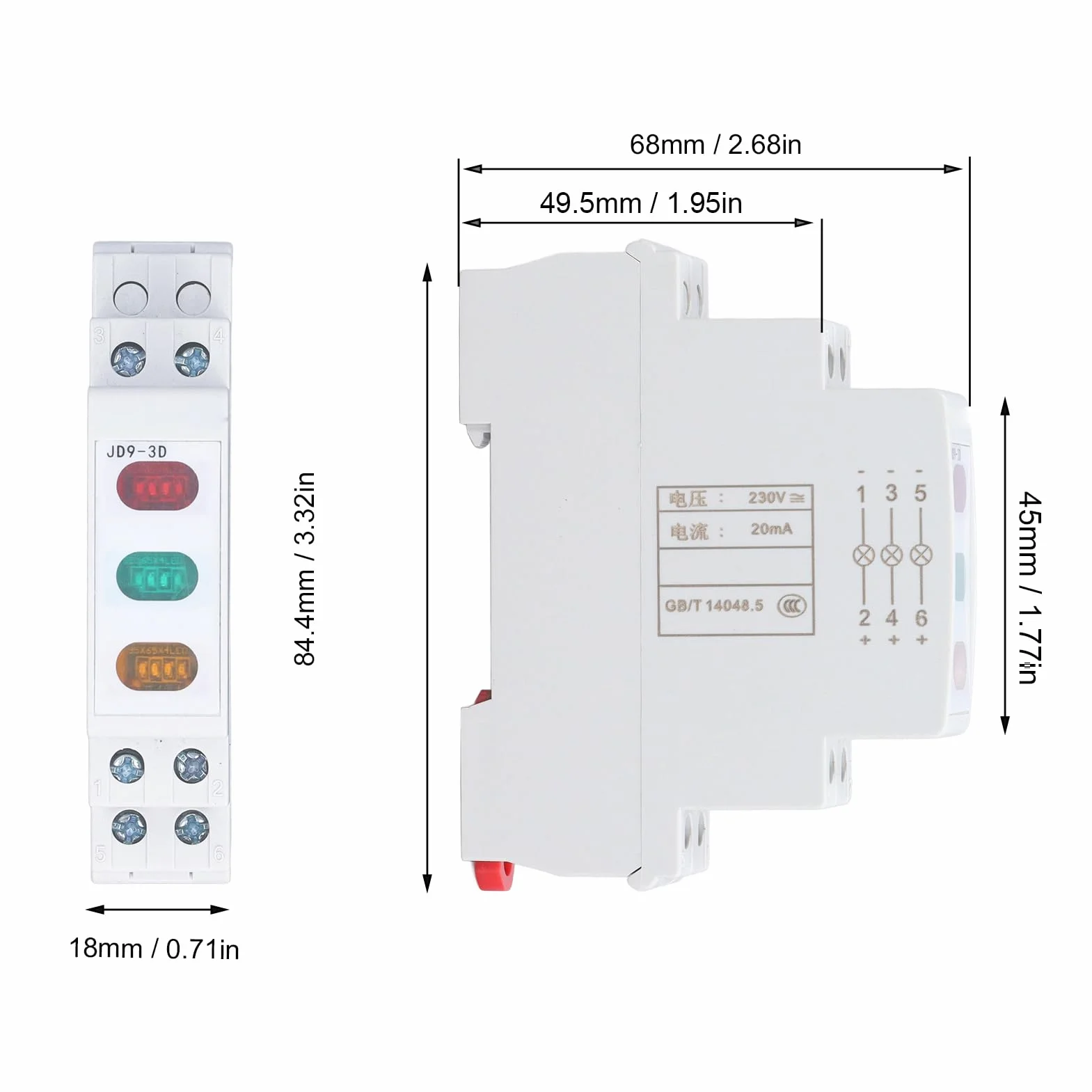Lampka Kontrolna LED Czerwony Żółty Zielony Rozrusznik Magnetyczny Styk AC DC 230 V