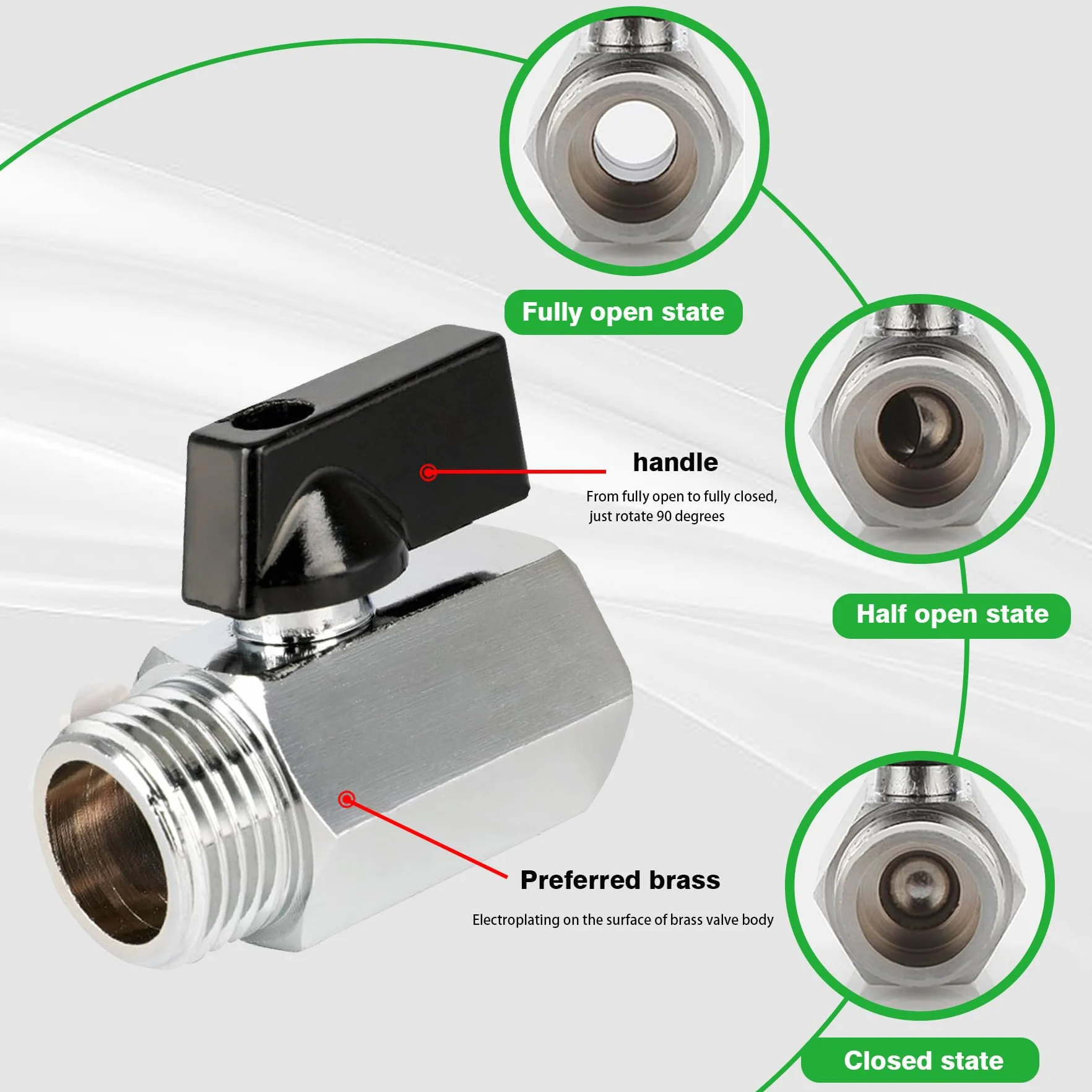 Mosiężny mini zawór kulowy 1/4" IG x 1/4" AG chromowany odcinający