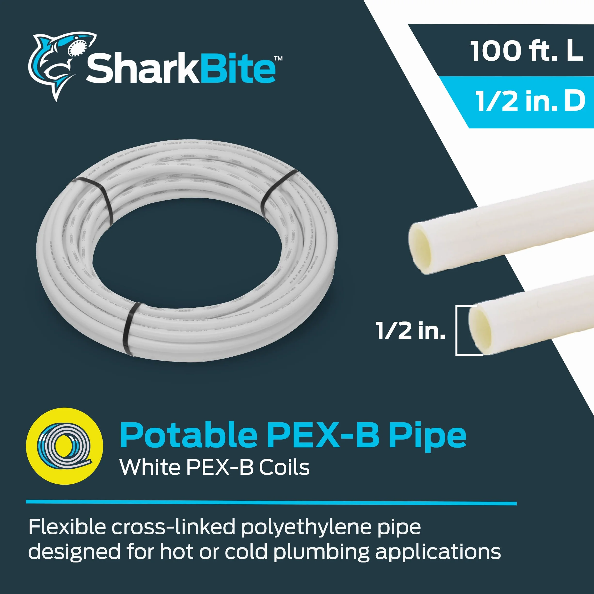 SharkBite U860W100, biała rura PEX-B, woda pitna, 1 V, 100 stóp