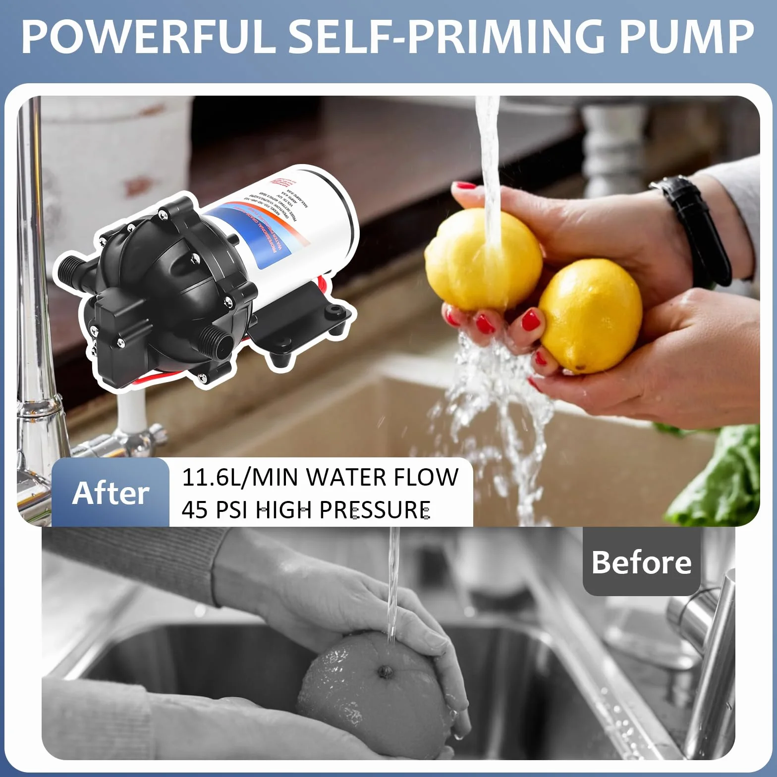 Pompa wodna 12V DC samozasysająca membrana 3,1 bar 11,6 l/min