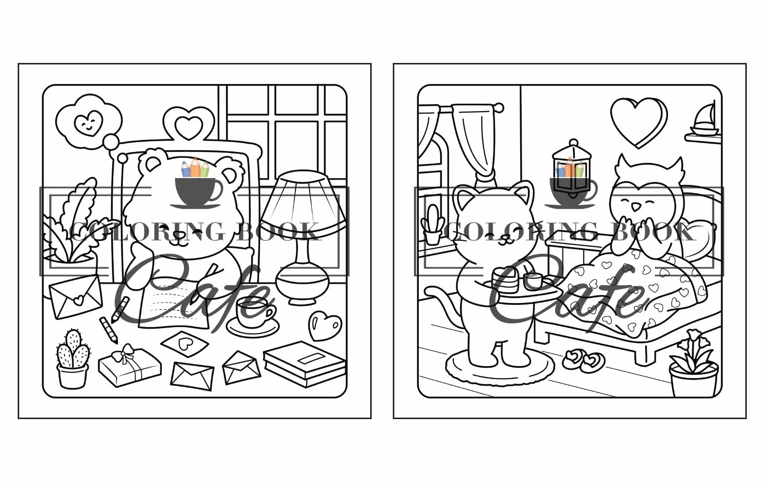 Paws & Hearts Coloring Book for Adults Teens Cozy Love Scenes Adorable Animals