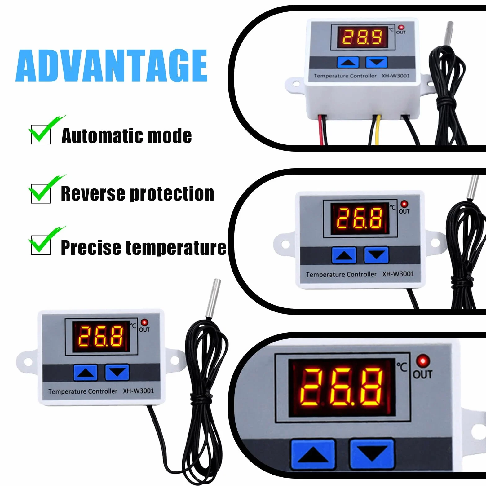 3 cyfrowe regulatory temperatury, AC 110 V-220 V, cyfrowy wyświetlacz LCD, mikrokomputer, termostat, sterownik, moduł przełączający, mikrokomputer, regulator termiczny, termopara, termostat