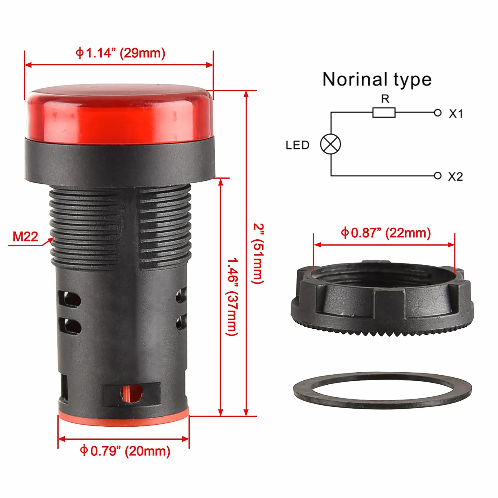 Heschen 22 mm LED wskaźnik świetlny AD16-22D/S 12 V DC 20 mA czerwone światło kolor 5 szt.