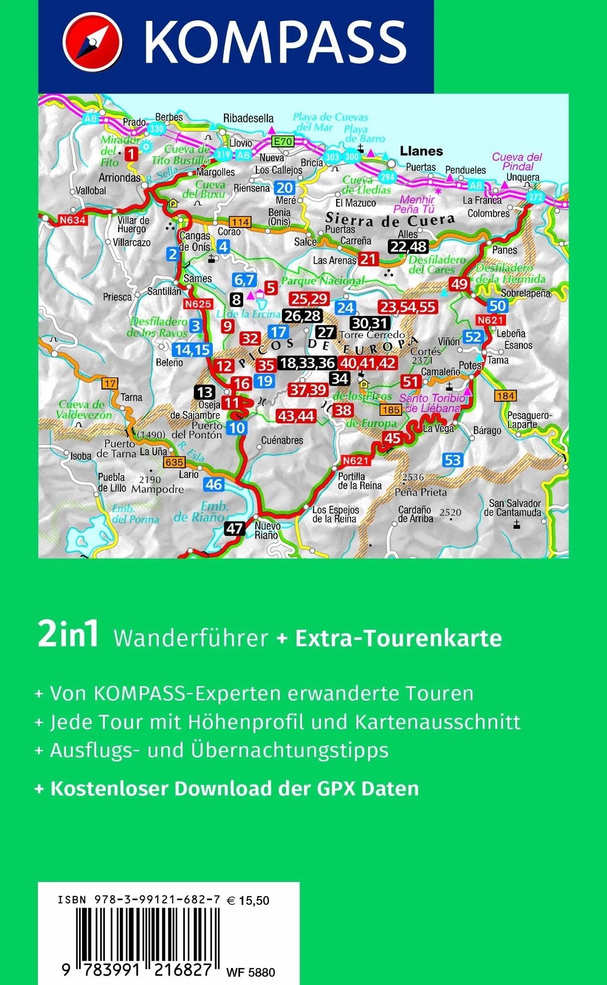 KOMPASS Wanderführer Picos de Europa 55 Touren Extra-Tourenkarte GPS-Daten zum Download
