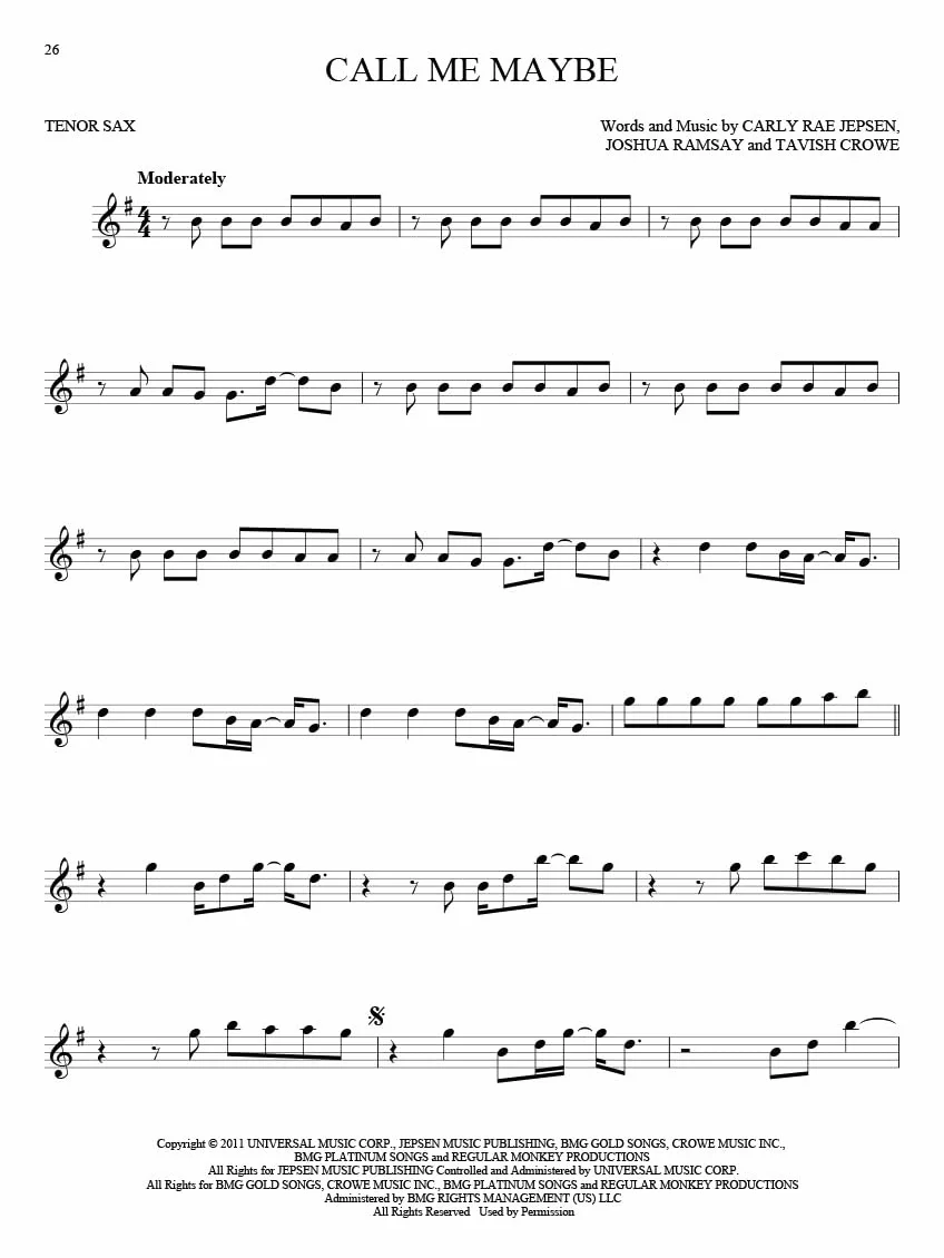 101 Hit Songs for Tenor Saxophone
