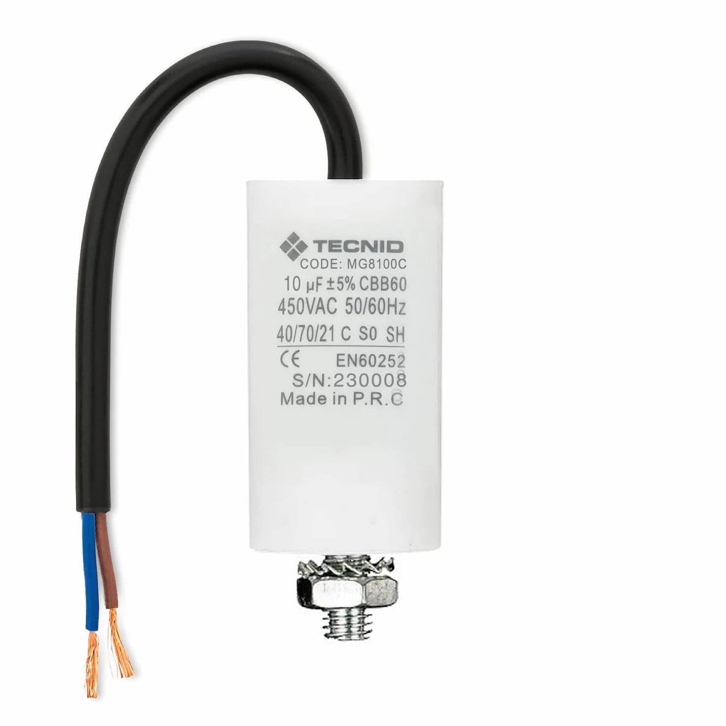 Kondensator rozruchowy 450V 10µF z kablem 15cm do silników elektrycznych