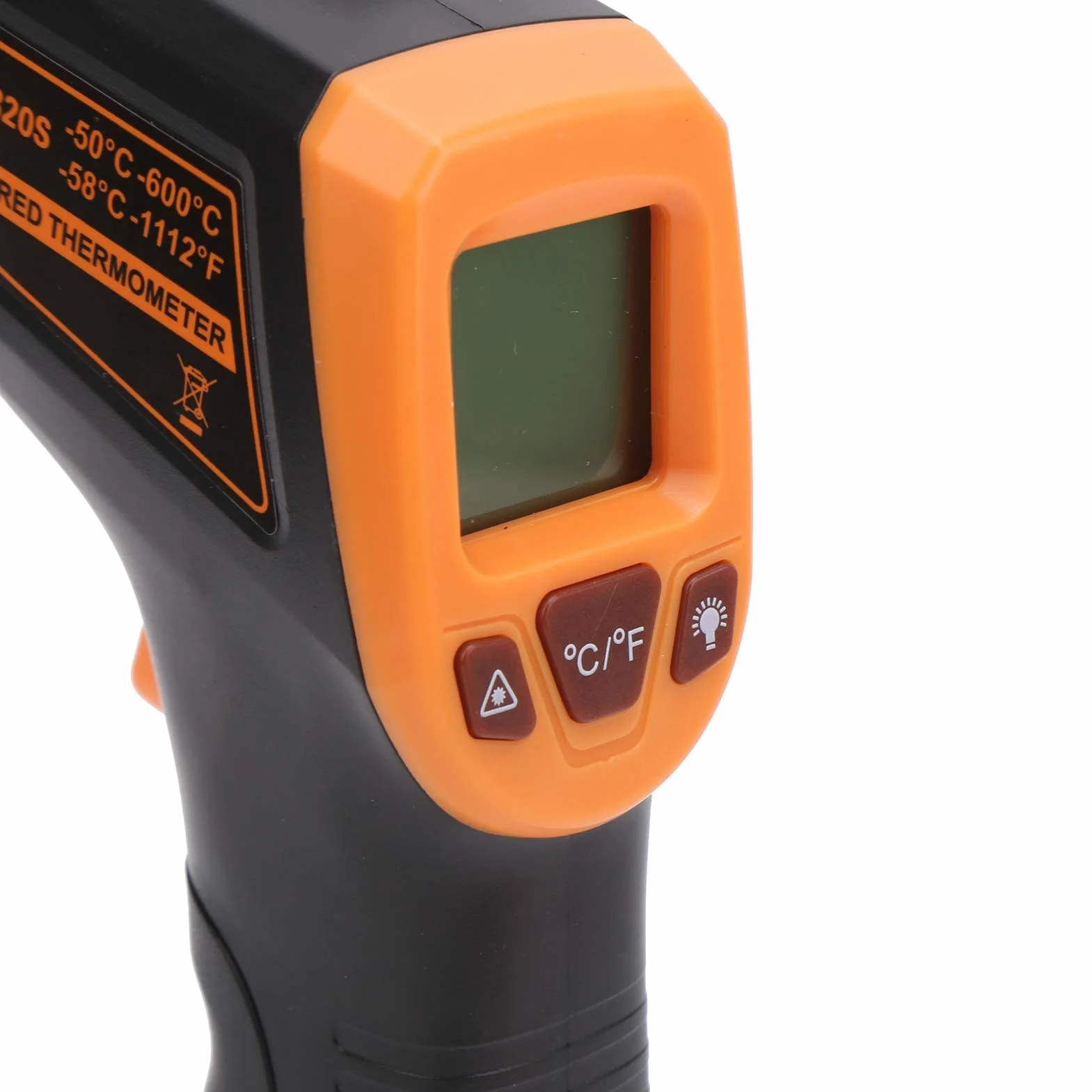 Termometr Przemysłowy na Podczerwień GM320S, Bezdotykowy, -50°C do 600°C, Podświetlenie LCD, Pomarańczowy, do Pomiaru Temperatury Powierzchni