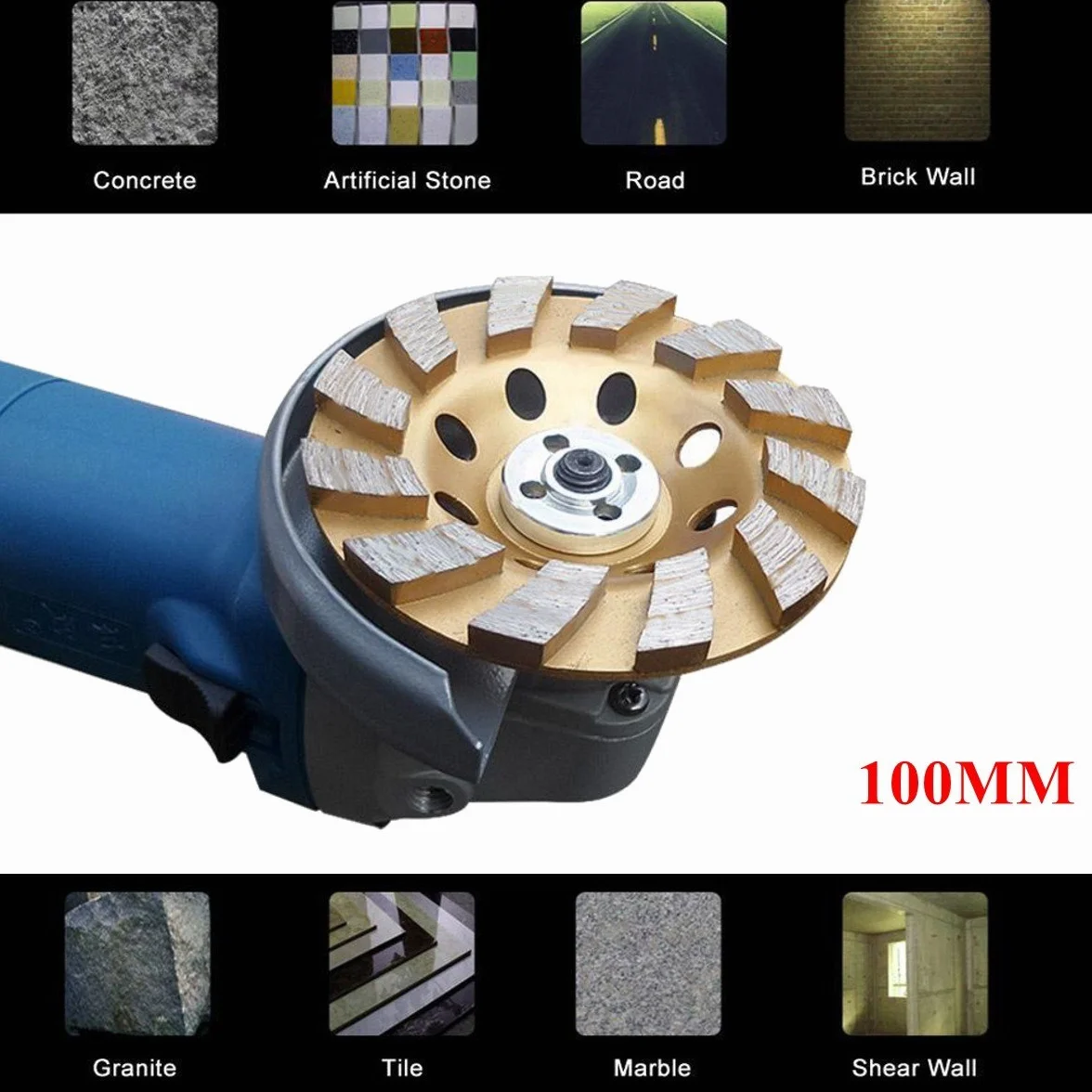 Diamentowa tarcza garnkowa, szlifowanie diamentowe 100 mm/4 cale 8 otworów Segmentowa ściernica szlifierska Diamentowa tarcza szlifierska do betonu Granitowa szlifierka do kamienia Elektronarzędzia DI