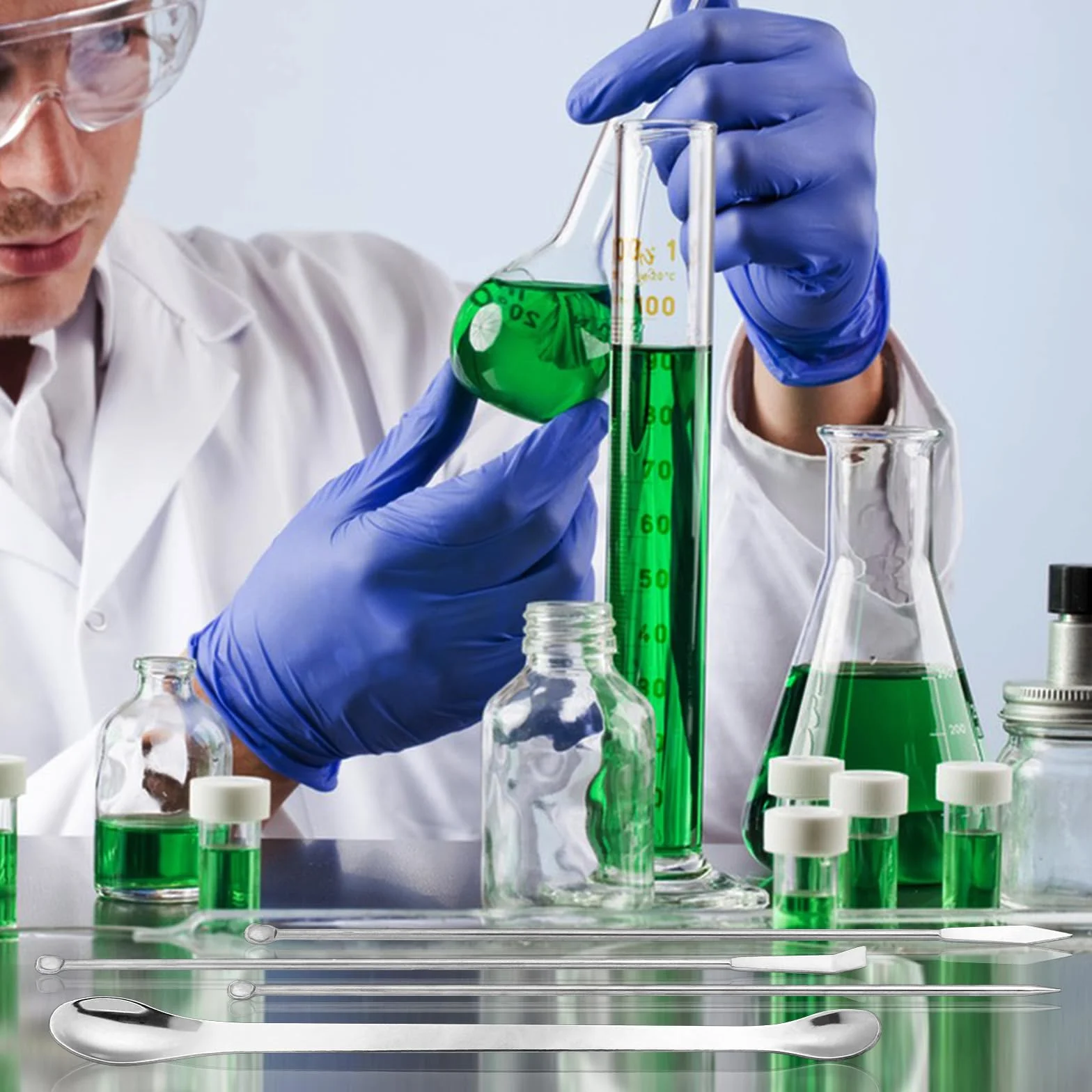 Szpatułki laboratoryjne ze stali nierdzewnej, mikroszpatułki 4 sztuki