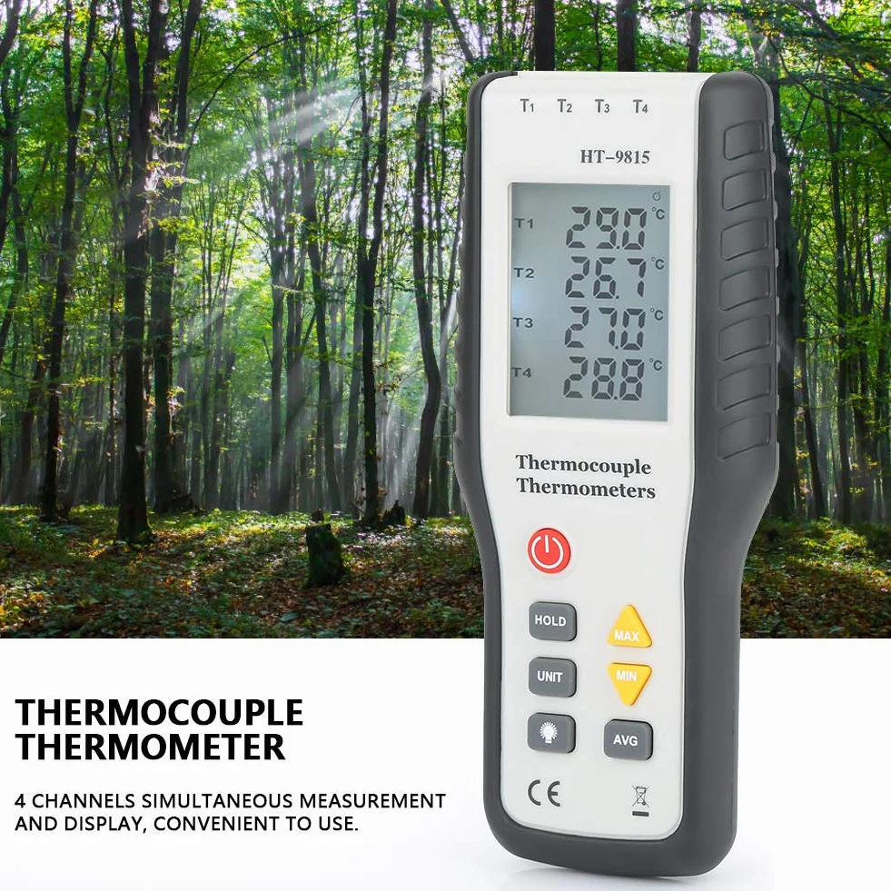 Cyfrowy Termometr z termoparą Typ K 4-kanałowy Miernik Wysokiej Temperatury Wyświetlacz LCD