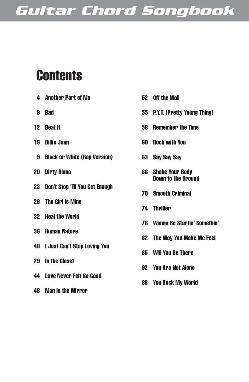 Michael Jackson Guitar Chord Songbook Recueil 27 Chansons