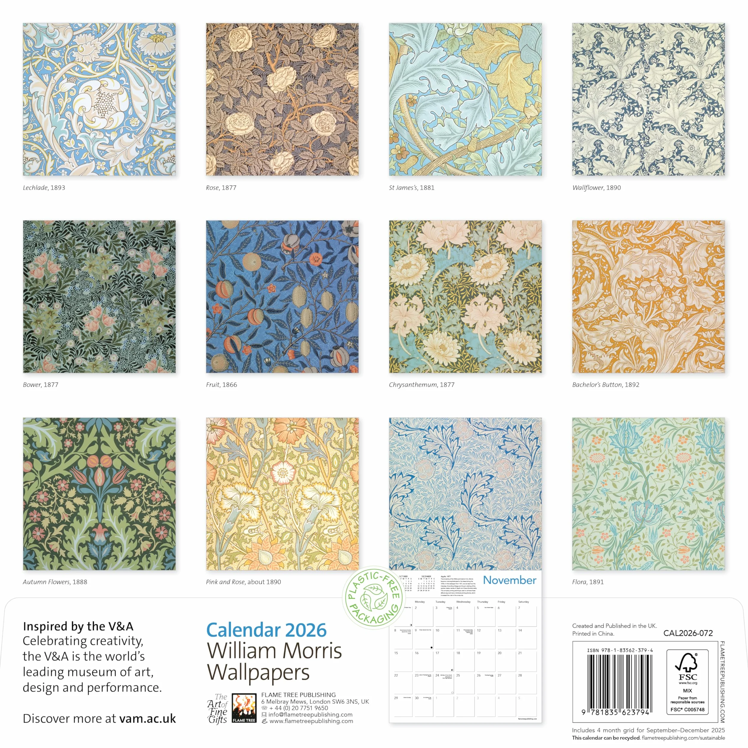 V&A: William Morris Wallpapers Wall Calendar 2026 (Art Calendar)