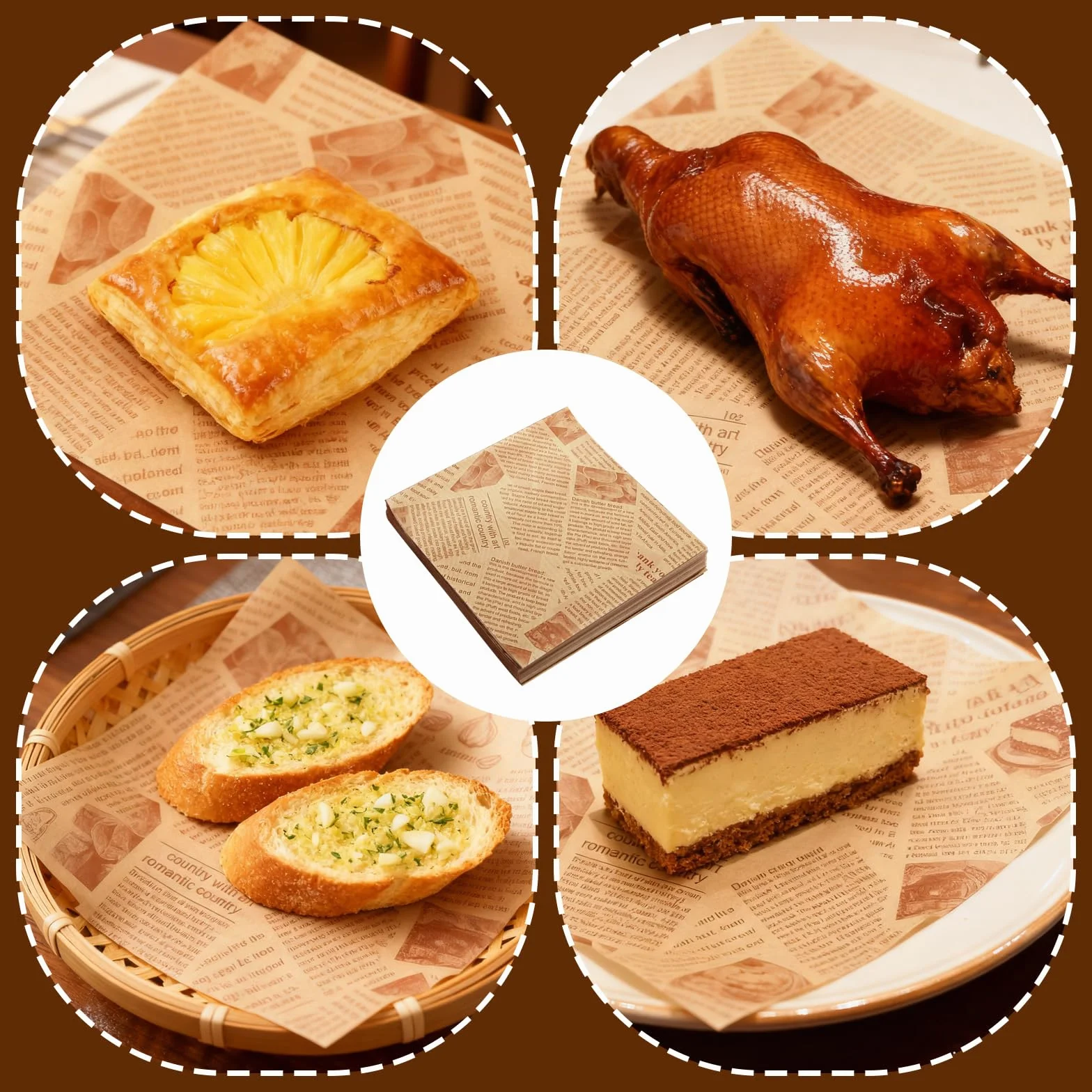 100 sztuk nietłustego papieru spożywczego, 25 x 25 cm papier do frytek, wodoodporny papier do pakowania hamburgerów, do hamburgerów, chleba, frytek, kanapek