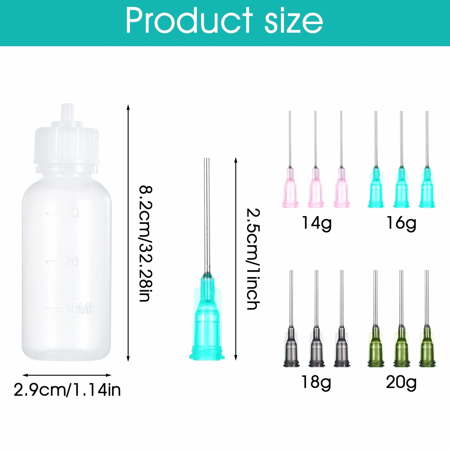 YUXIANLB 6 szt. butelek do wyciskania z końcówką igłową, butelki z aplikatorem kleju, 30 ml plastikowe butelki z kroplomierzem 14ga 16ga 18ga 20ga tępe igły do kleju, płynów, farb