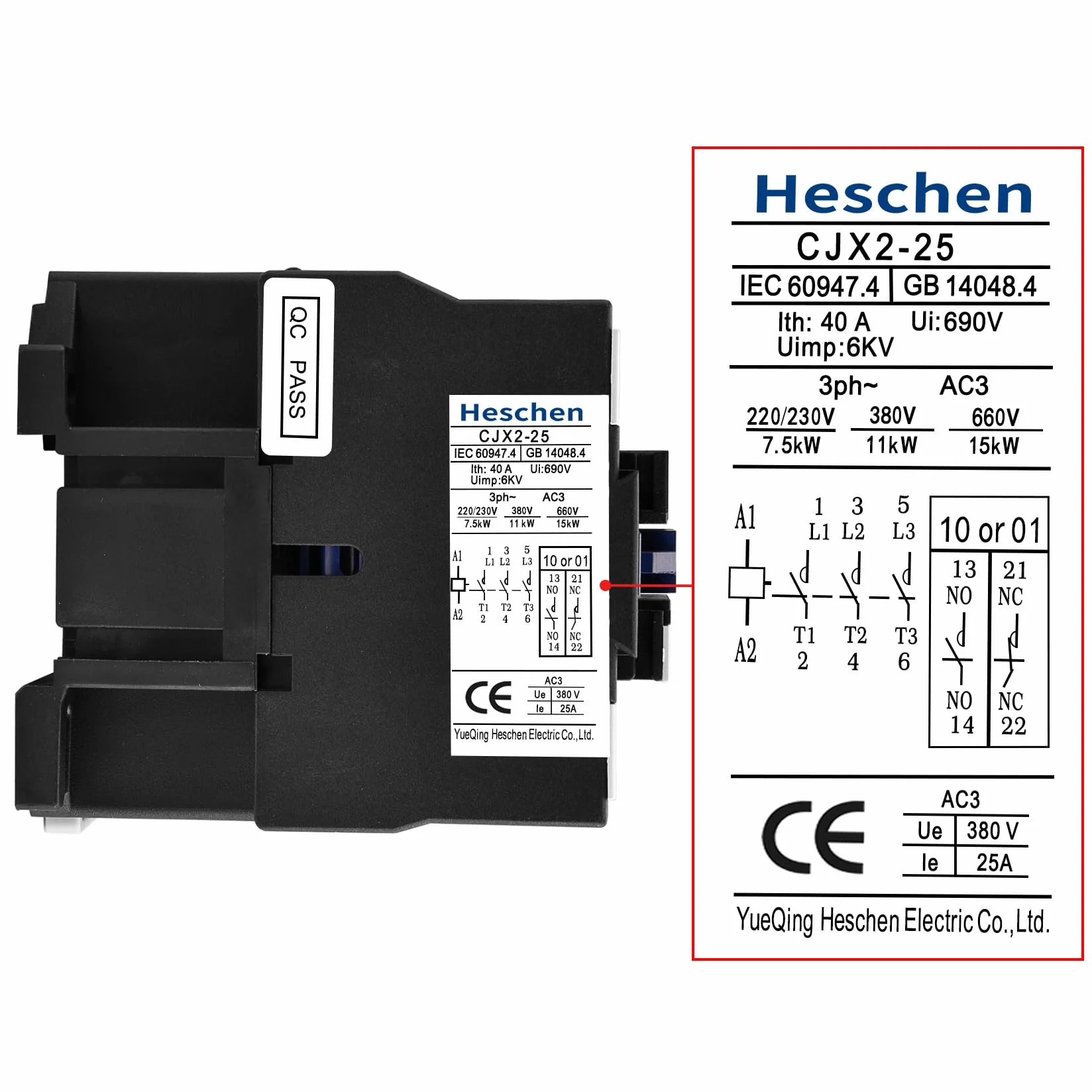Heschen CJX2-2510 3-biegunowa cewka stykowa 25A 220V 380V