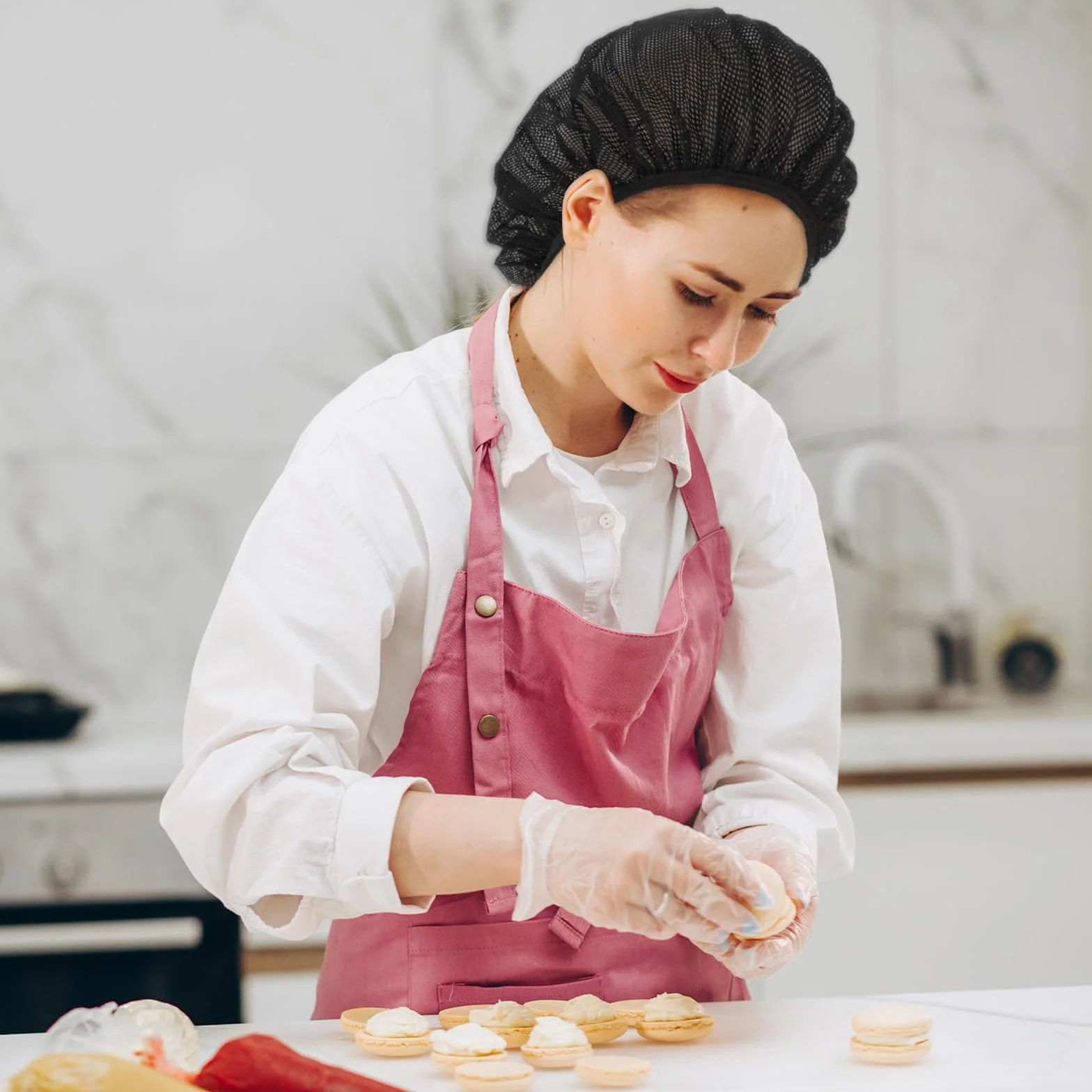 6 szt. unisex elastyczna czapka szefa kuchni, gotowanie, gastronomia, siatka do włosów, wielokrotnego użytku, nadająca się do prania, regulowana czapka z siatki, czarna, Czarny, Rozmiar