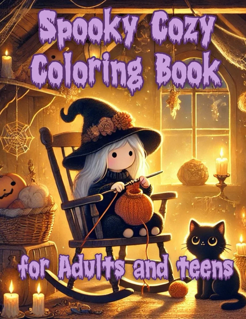 Spooky Cozy Coloring Book for Adults and Teens: Relaxing Cute & Creepy Art for Stress Relief, Mindfulness, and Cozy Evenings | Ghosts, Cats, Witches & Everyday Magic Scenes