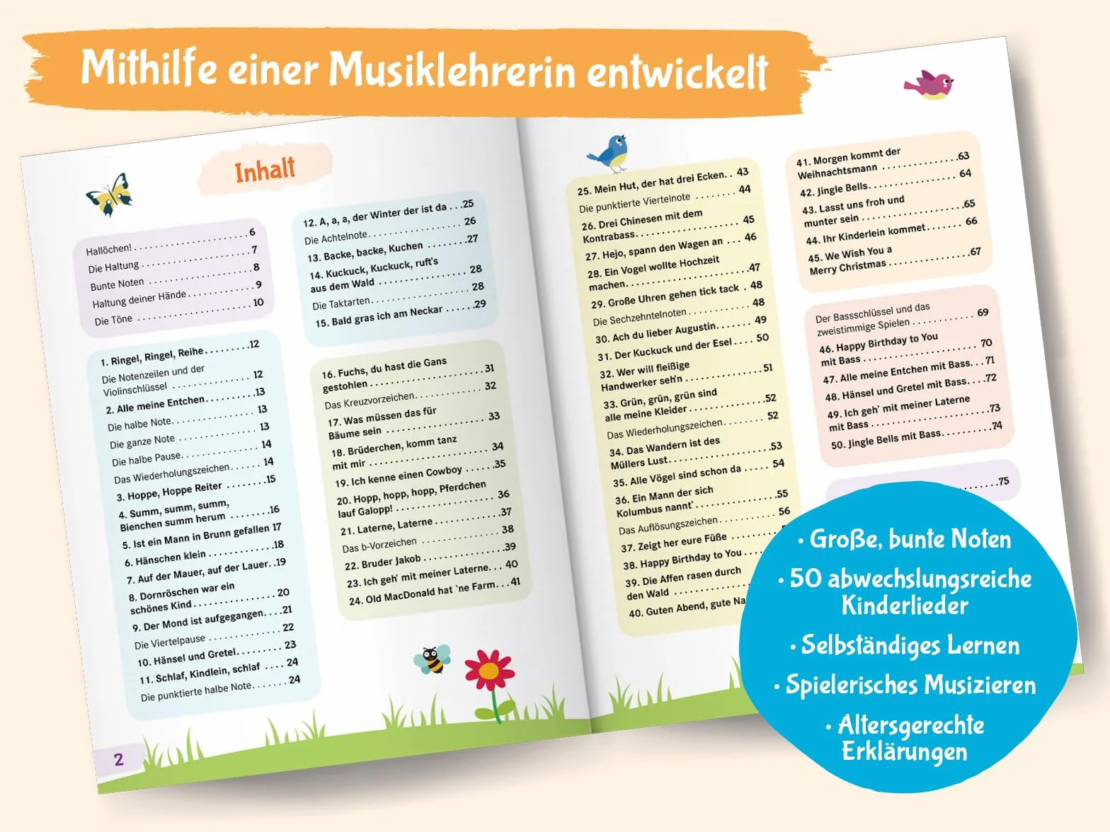 Klavier lernen mit Tiger Timo: 50 Klavierstücke für Kinder mit bunten Klaviernoten – Musikalische Früherziehung für zu Hause mit Rätsel-Spaß, Tasten-Schablonen zum Ausschneiden und Audio-Downloads