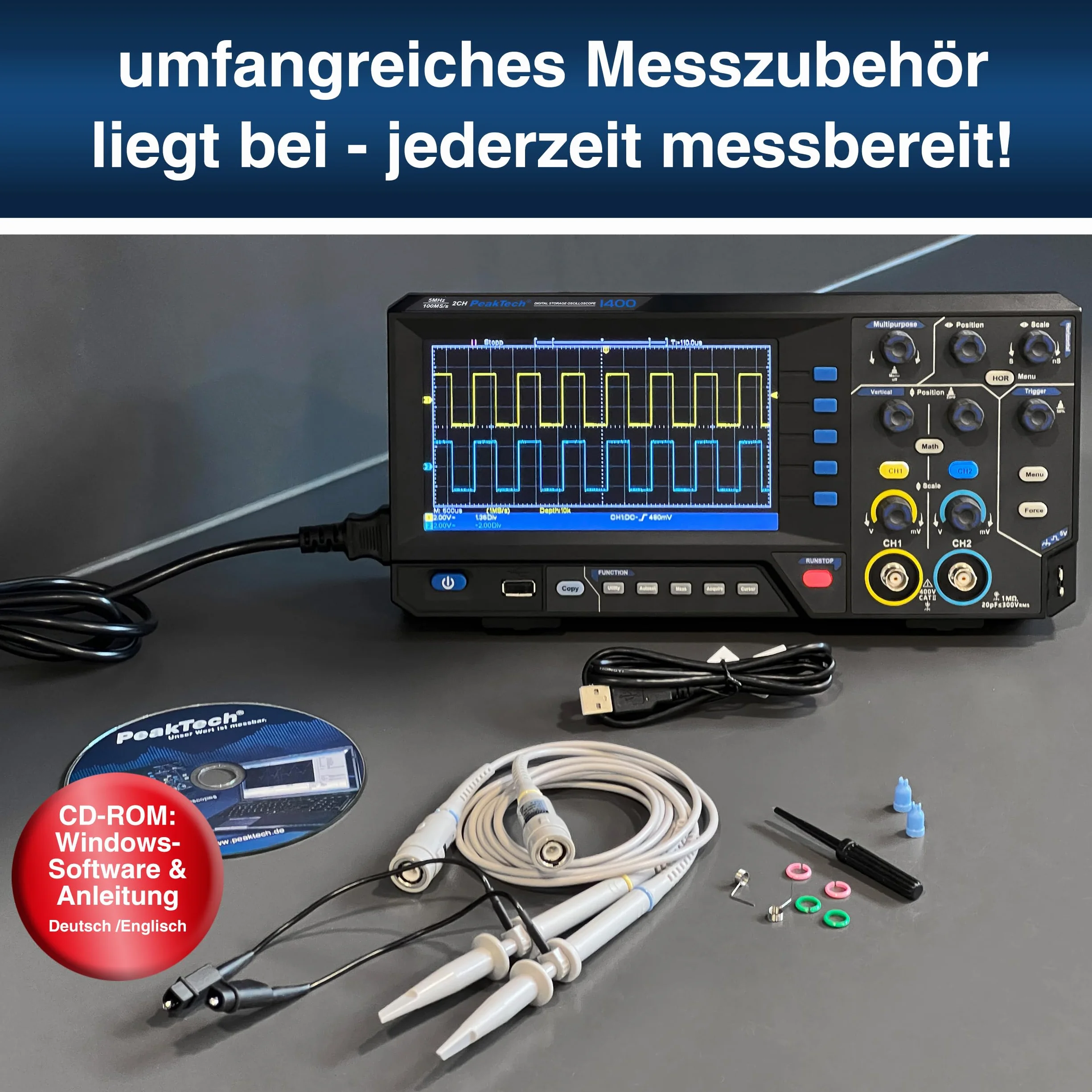 Peaktech P 1402 Oscyloskop Cyfrowy 20 MHz Czarny
