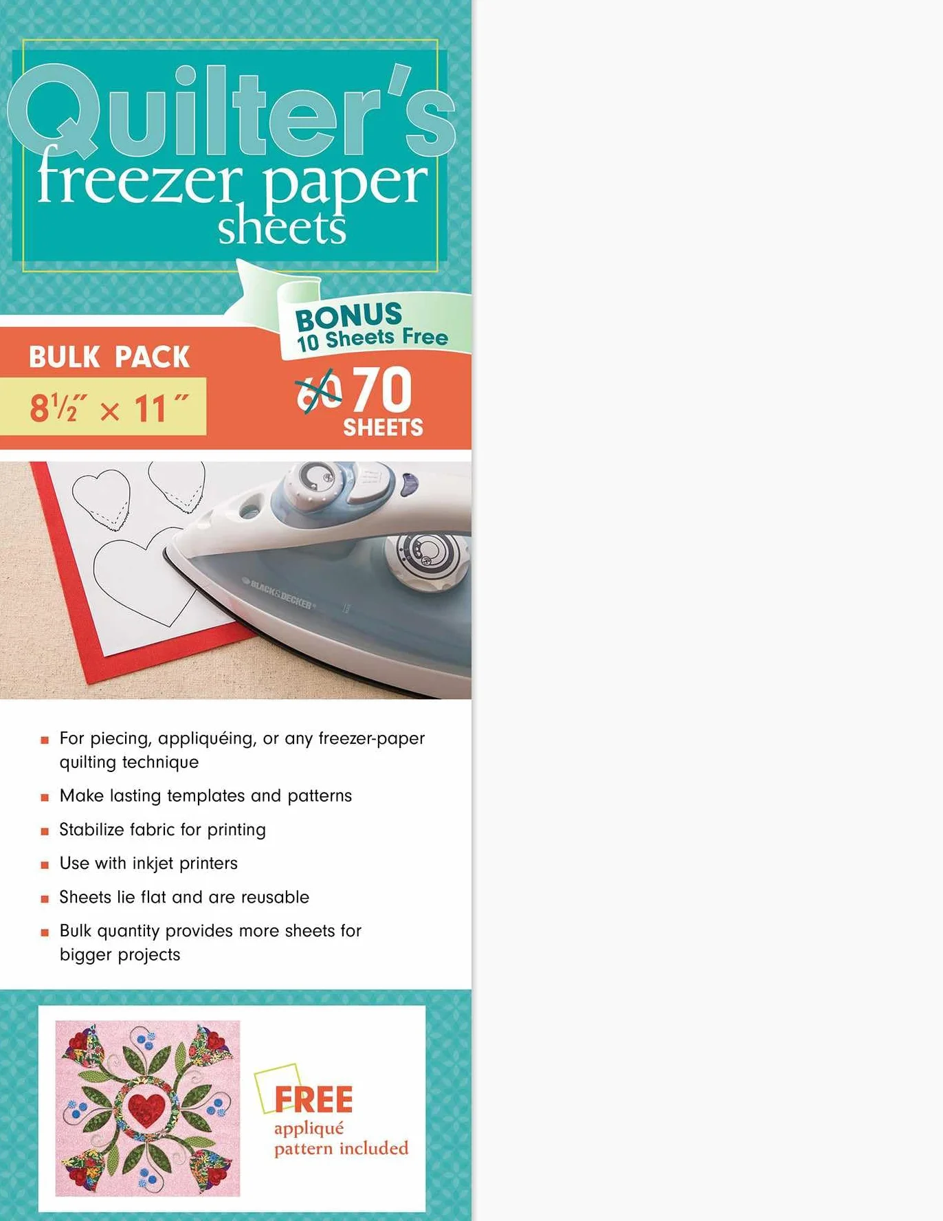 Quilter's Freezer Paper Sheets, 70 Sheets, 8.5 x 11