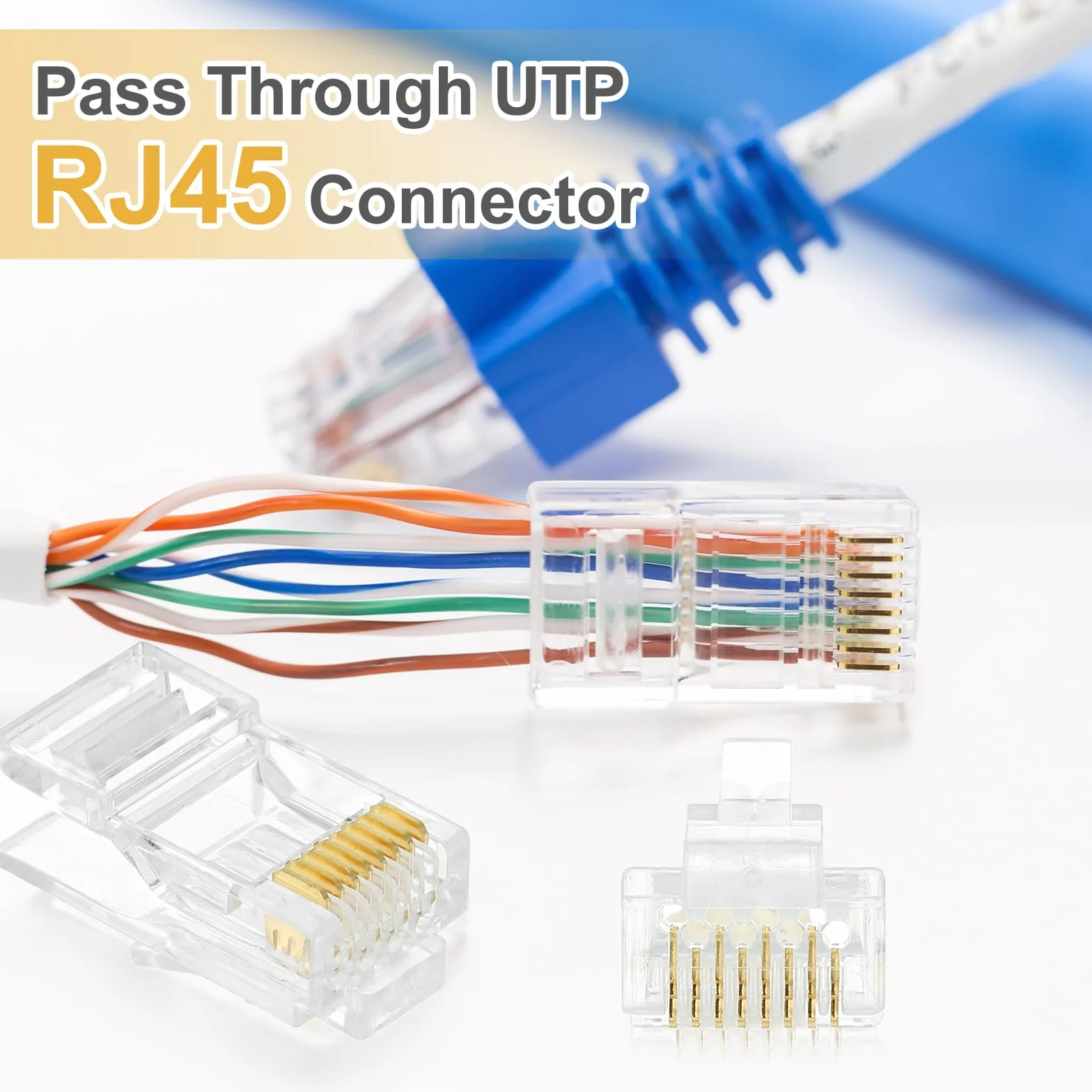 QUARKZMAN 30 szt. Złącza RJ45 Pass Through Cat6, złącze Crimper RJ45 8P8C ze złotem do pełnego lub skręconego kabla Ethernet UTP