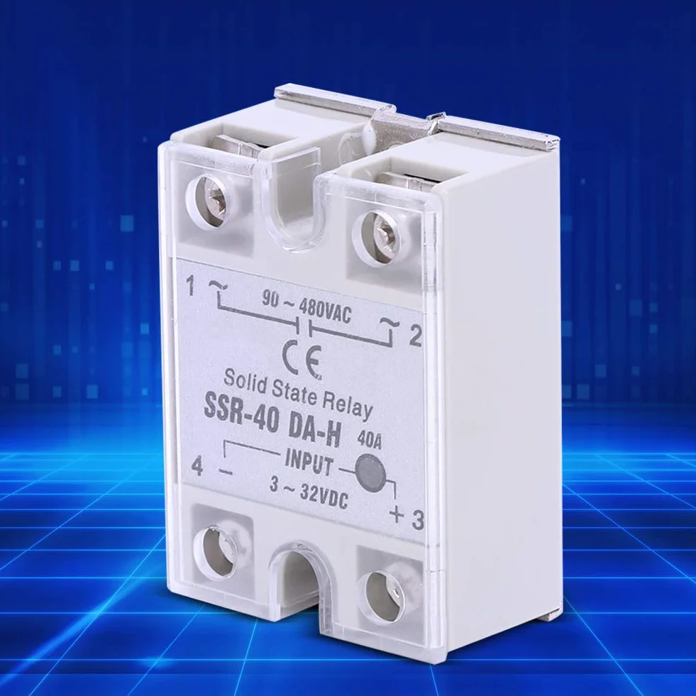 Moduł przekaźnika statycznego SSR-40DA-H 40A z wyłącznikiem bez, wejście 3-32V DC, wyjście 90-480V AC do procesów automatyzacji