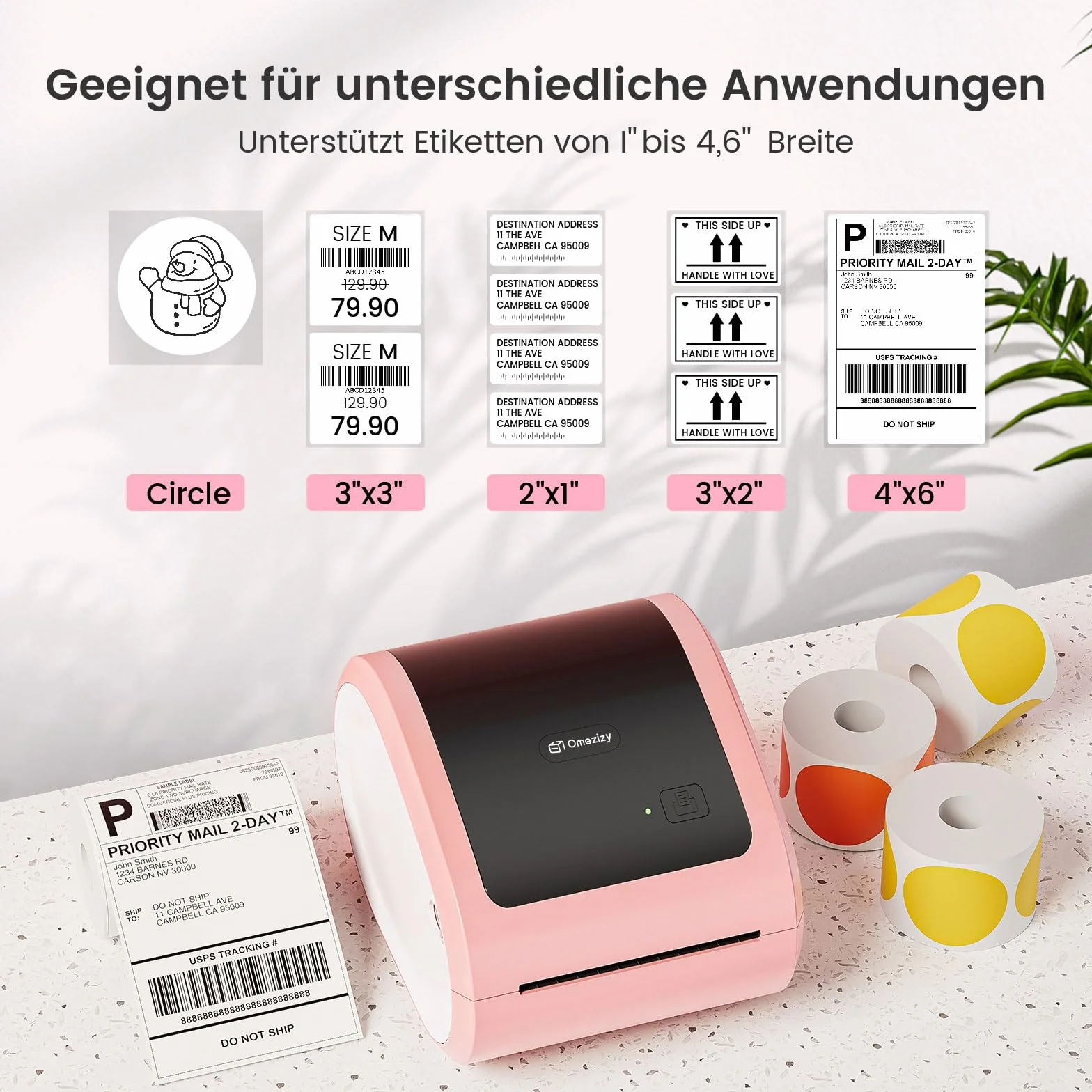 Bezprzewodowa drukarka etykiet termicznych Bluetooth 4 x 6 różowa dla małych firm