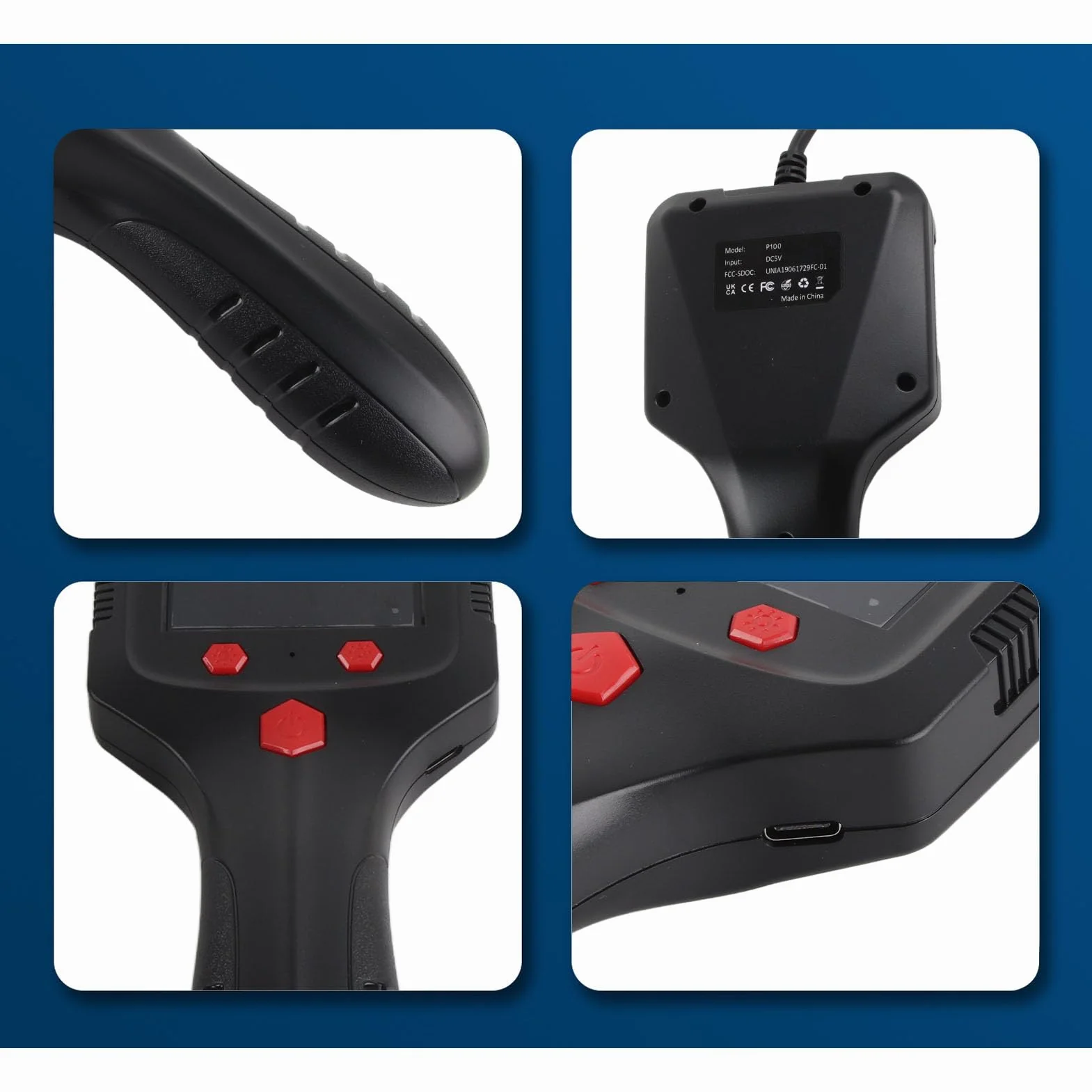Endoskop HD 1080P z Ekranem IPS z Fabrycznym Ergonomicznym Uchwytem Czas Użytkowania 5 Godzin Wyświetlacz 2,4 Cala, Obudowa ABS, Obiektyw 5,5 Mm Wyjście Wideo Naprawy