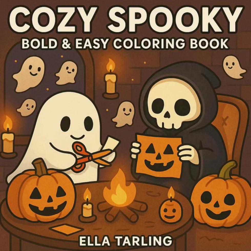 Cozy Spooky – Bold & Easy Halloween Coloring Book: With Ghosts, Witches & Skeletons for Kids & Adults
