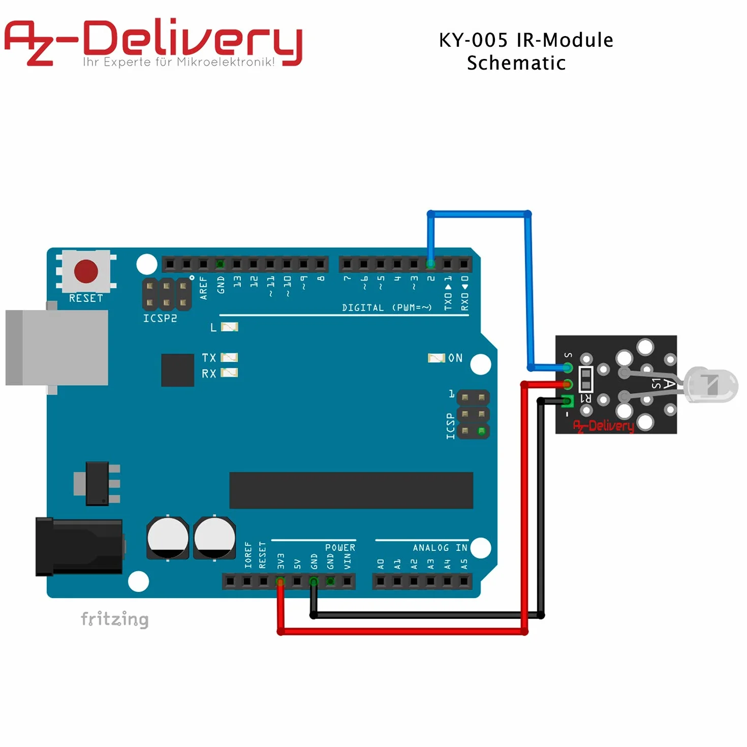 AZDelivery KY-005 IR Moduł nadajnika podczerwieni kompatybilny z Arduino Raspberry Pi