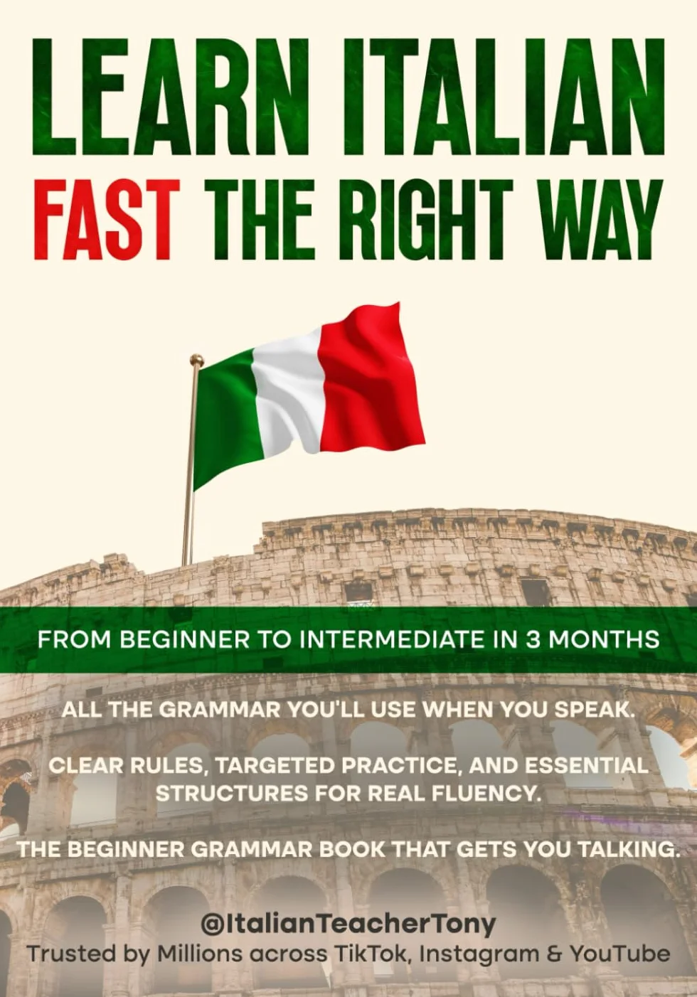 Learn Italian Fast The Right Way - From Beginner to Intermediate in 3 Months: Grammar, Vocabulary, and Sentence Structure For Everyday Use and Travel