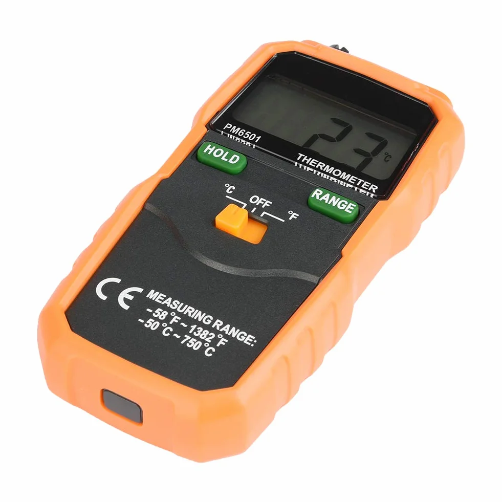 Termometr cyfrowy, cyfrowy termometr PEAKMETER PM6501 z sondą z termoparą typu K.
