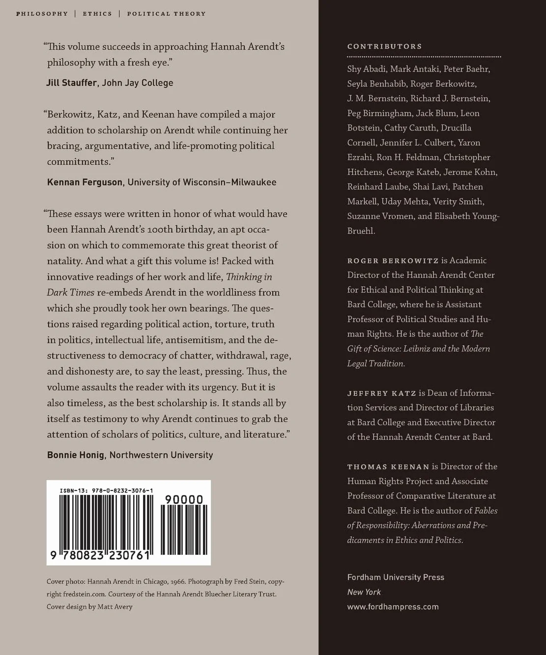 Thinking in Dark Times: Hannah Arendt on Ethics and Politics