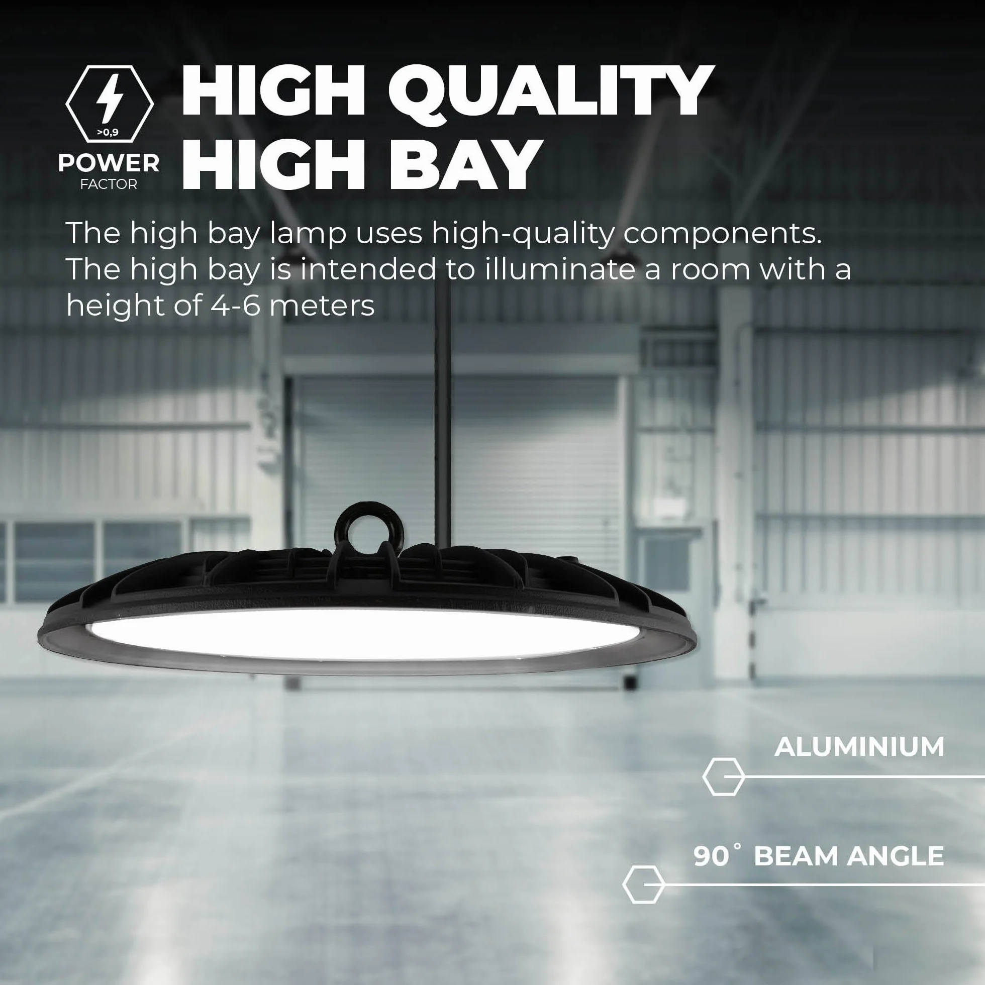 Ledvion - LED High Bay, IP65, 150 W, 110 lm/W, zimna biel, 6500 K, lampy sufitowe, oświetlenie garażu, oświetlenie robocze, fabryka, magazyn