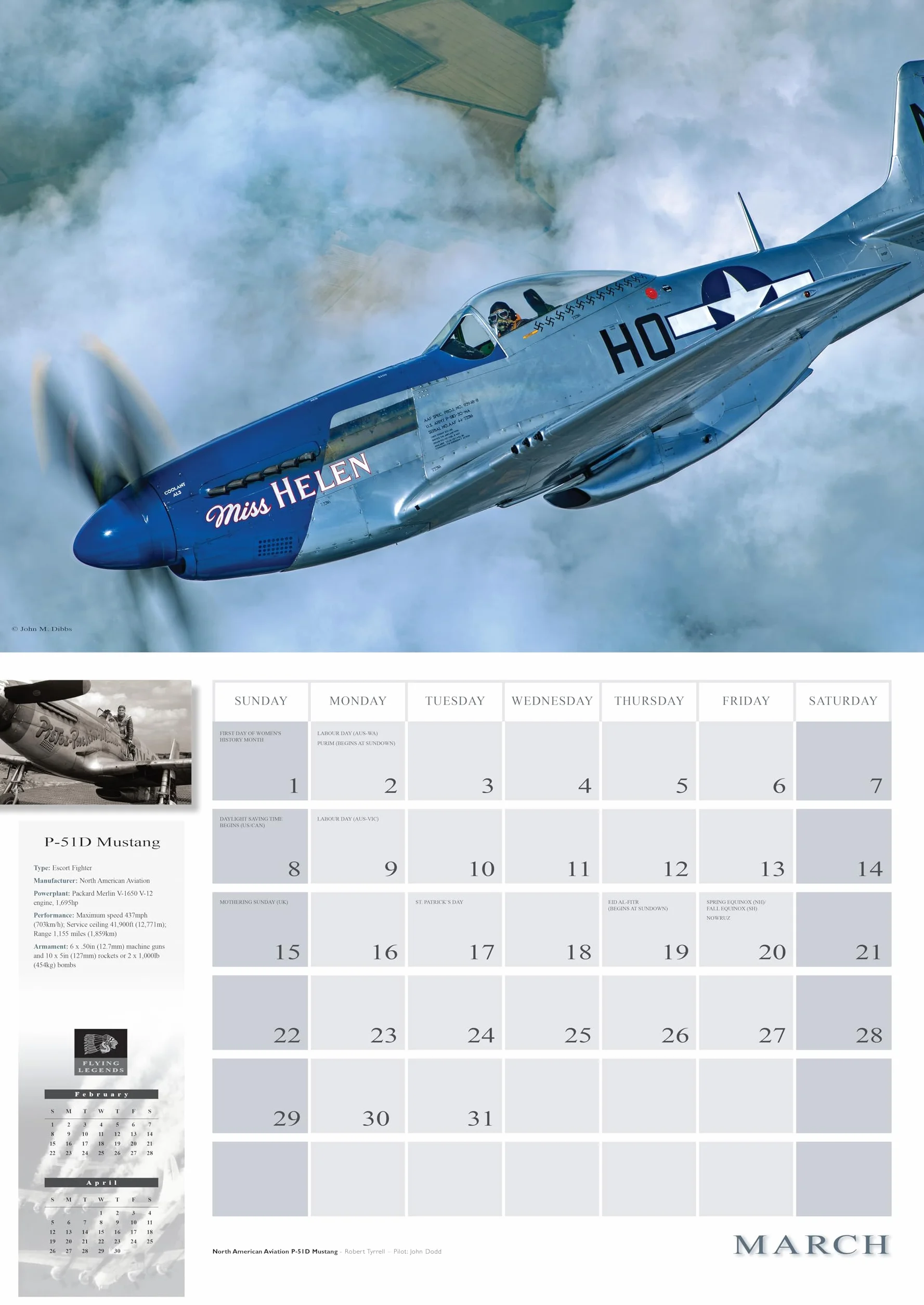 Flying Legends 2026 16-Month Calendar September 2025 December 2026