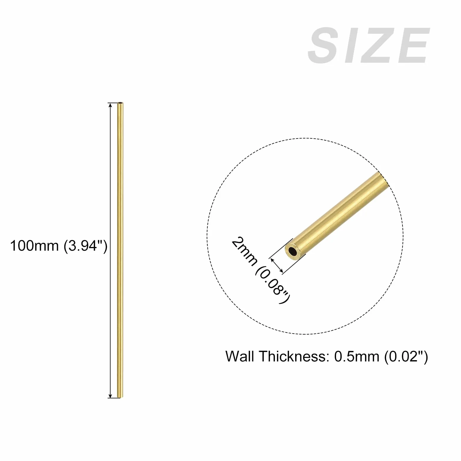 METALLIXITY Mosiężna rurka (2 mm śr. x 0,5 mm ściana T x 100 mm L) 4 szt., proste rurki - do wyposażenia domu, maszyn, rękodzieła DIY