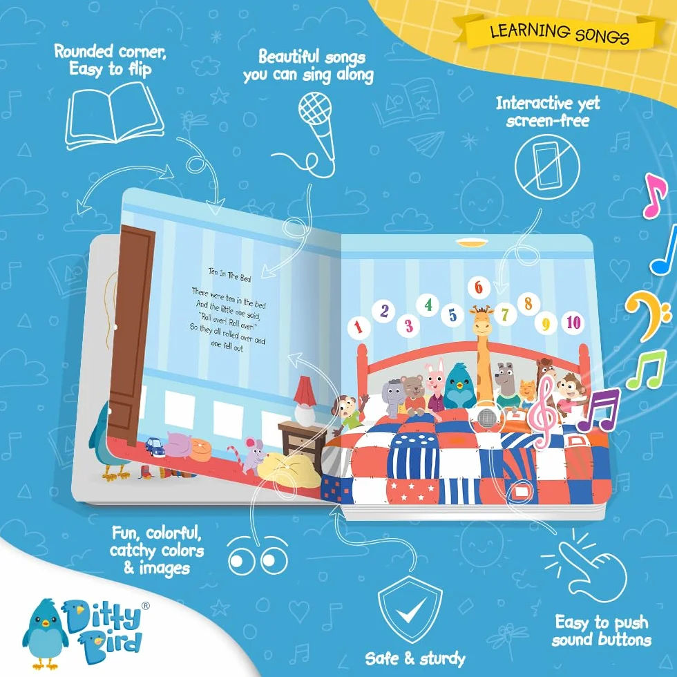 Ditty Bird | Learning Songs | Interactive Musical Book for toddlers 1- 3 | Sing-Along boardbook for baby