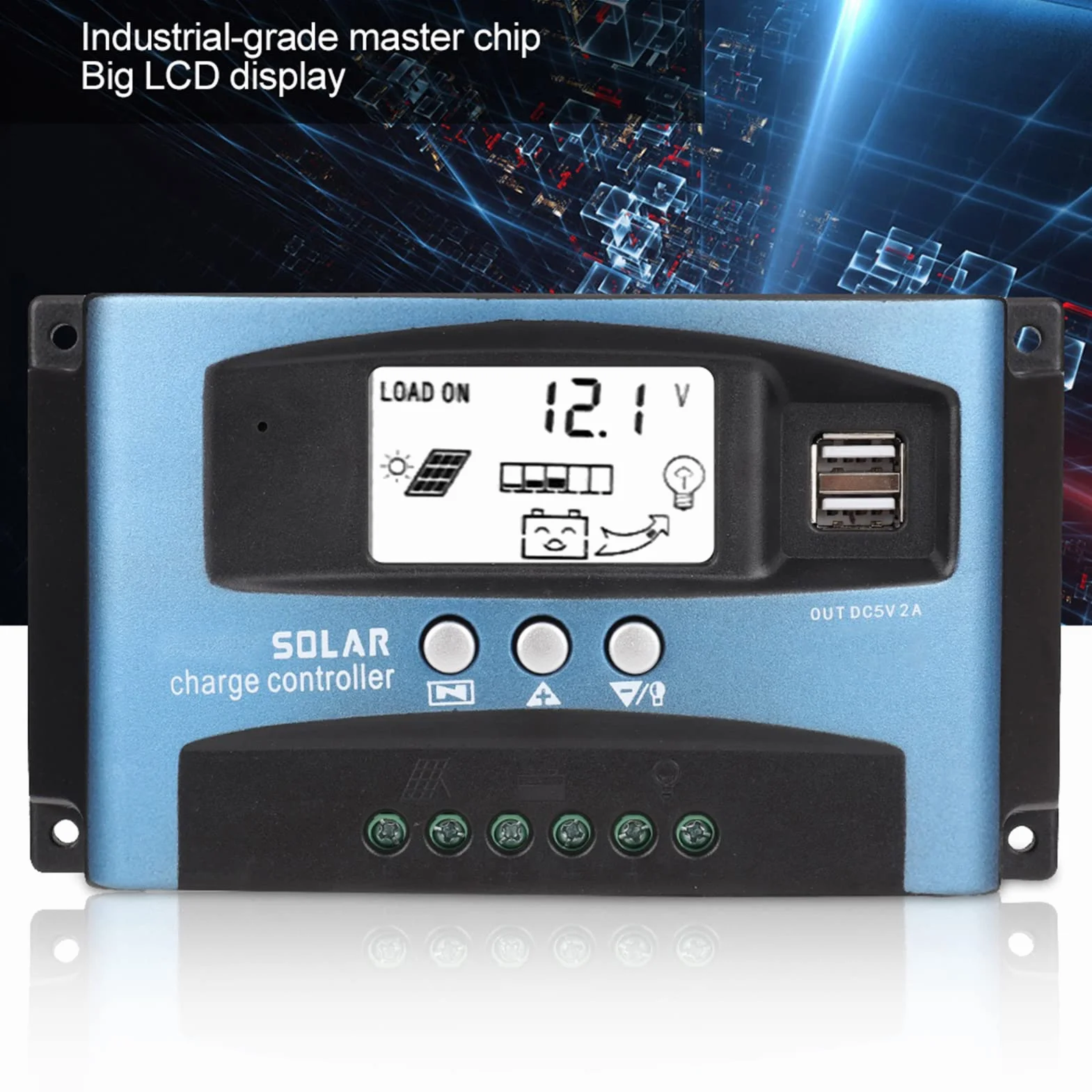Akozon Solar Charge Controller MPPT Podwójny wyświetlacz LCD USB Ładowarka baterii słonecznej 60A