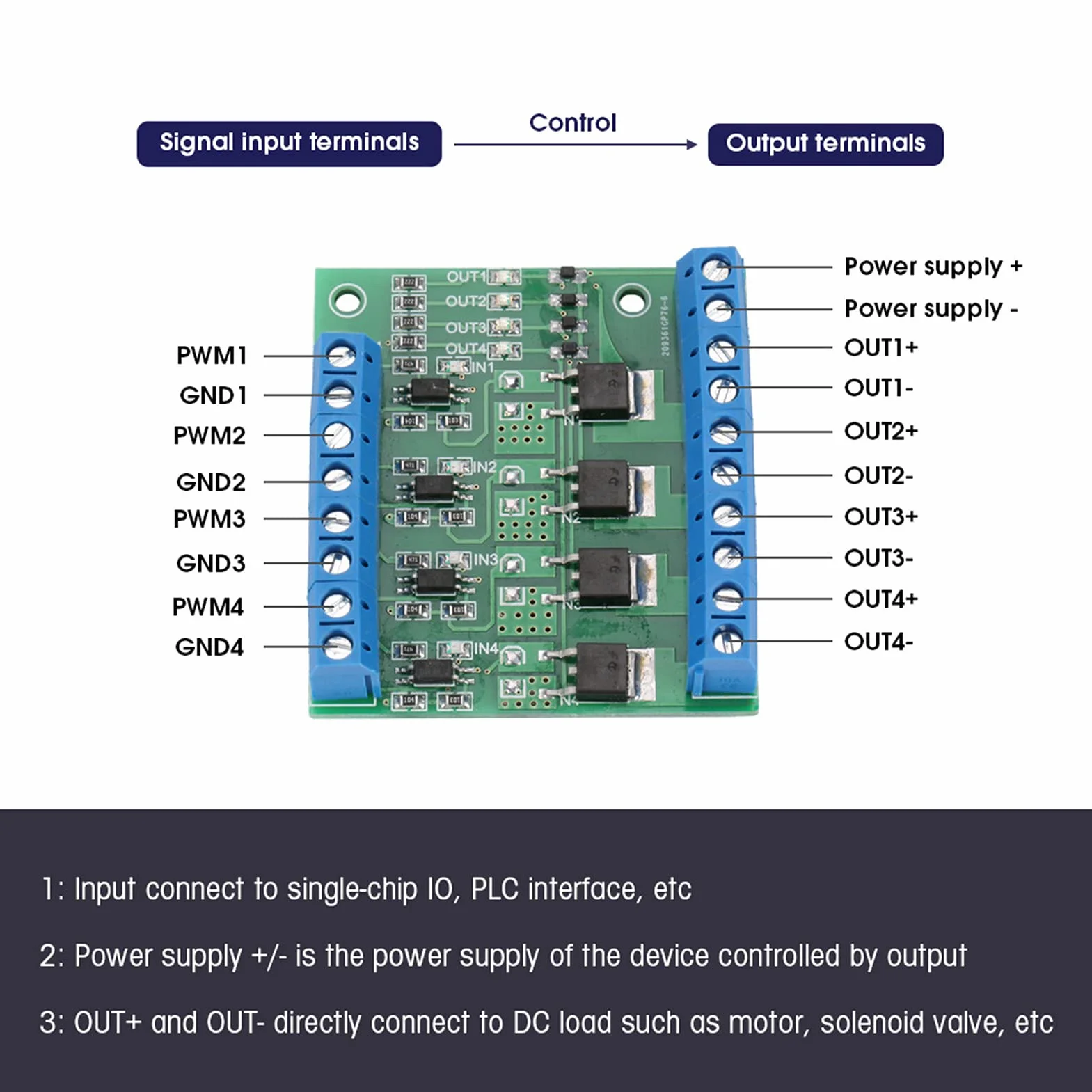 Płyta Mosfet PWM 4 Kanałowy Obwód Wzmacniacza PLC 3-20V do 3.7-27VDC 10A moduł Sterownika moduł MOS FET