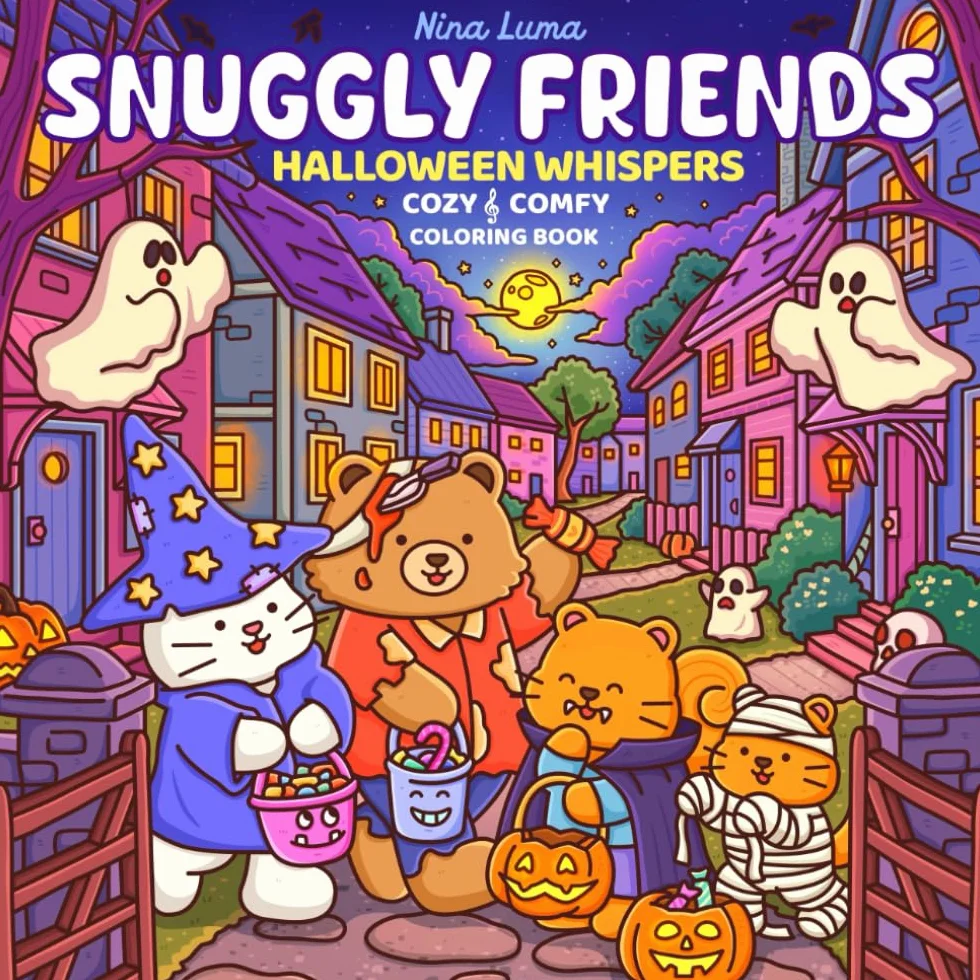 Snuggly Friends Halloween Whispers: Cozy Coloring Book for Adults & Teens - Adorable Animals, Hygge Vibes