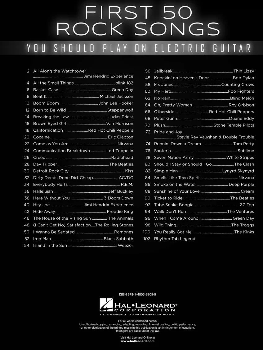 First 50 Rock Songs You Should Play on Electric Guitar