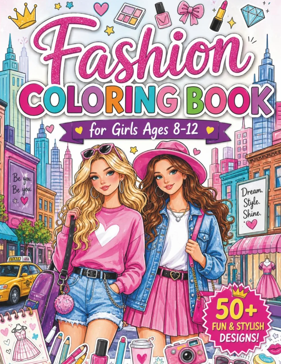 Fashion Coloring Book For Girls Ages 8-12: 48 Beautiful Fashion Coloring Pages for Girls, Kids, Teens and Women with Fabulous Fashion Styles and Awesome Accessories
