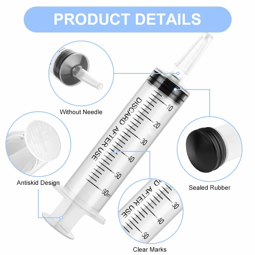 OFFCUP 60ml Plastikowa strzykawka, 4 sztuki jednorazowych strzykawek, duża strzykawka do transferu płynów