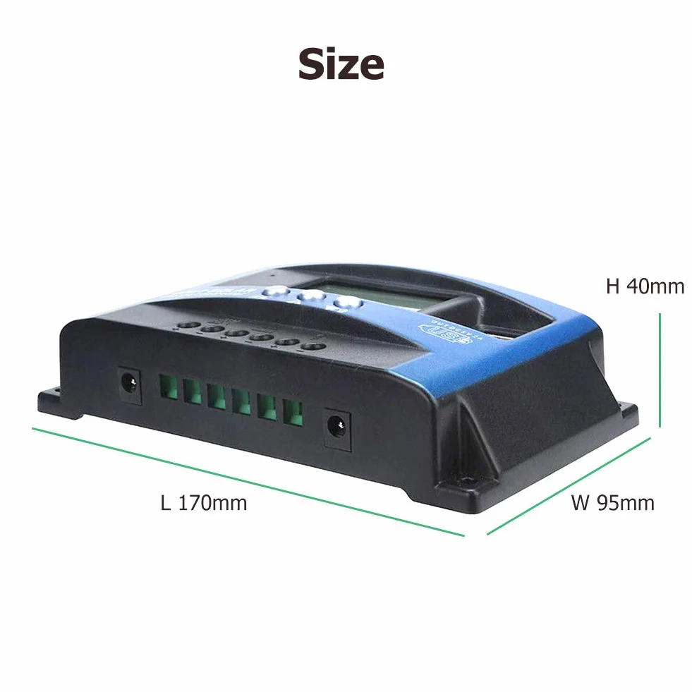 SolaMr 40A Solar Charge Controller 12V/24V Solar Panel Battery Charge Regulator z wyświetlaczem LCD i podwójnym portem USB - 40A