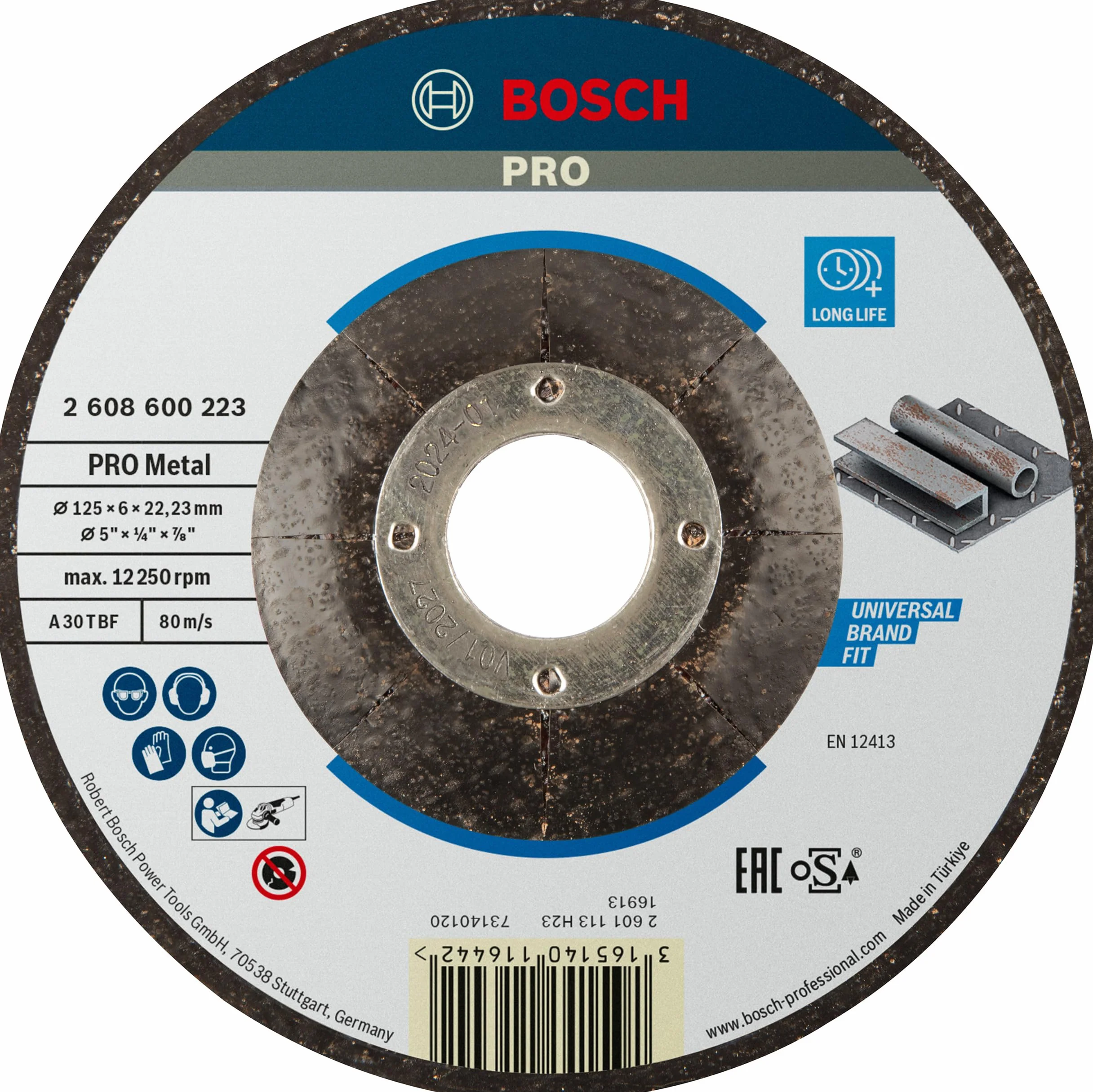Bosch Professional Tarcza do Szlifowania Expert For Metal 125x6,0mm Wygięta (do stali, spawów, Akcesoria do Szlifierek Kątowych)