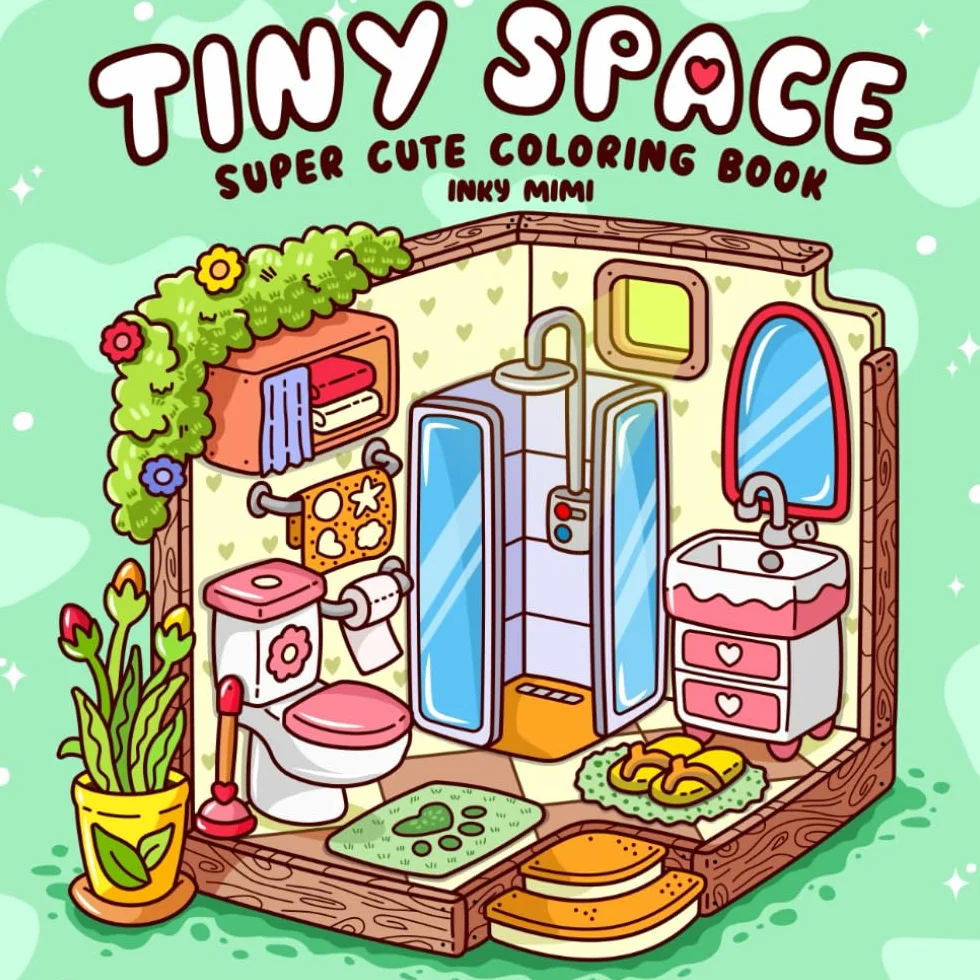 Tiny Space: Super Cute Coloring Book for Adults and Teens Easy and Simple Designs Featuring Comfy and Cozy Interiors for Relaxation